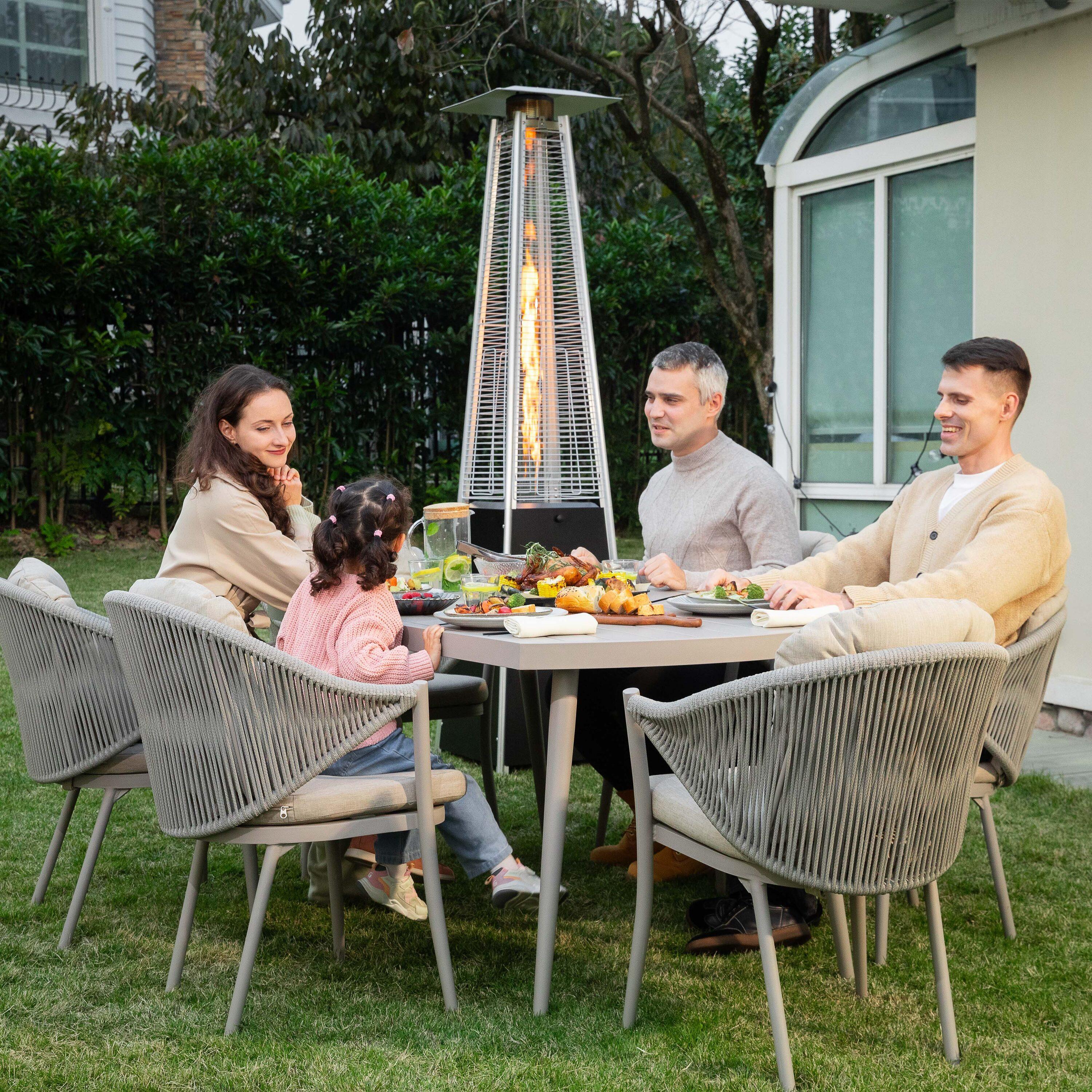 Nuu Garden Outdoor 48,000 BTU Pyramid Patio Heater with Wheels,Propane Flame Gas Patio Heater with Quartz Glass Tube for Party, Deck,Black