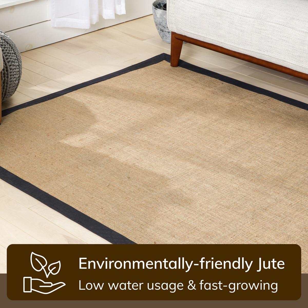Ebern Designs Quince Sorel Solid Border Beige Black Natural Jute Non-Slip Handwoven Latex Area Rug