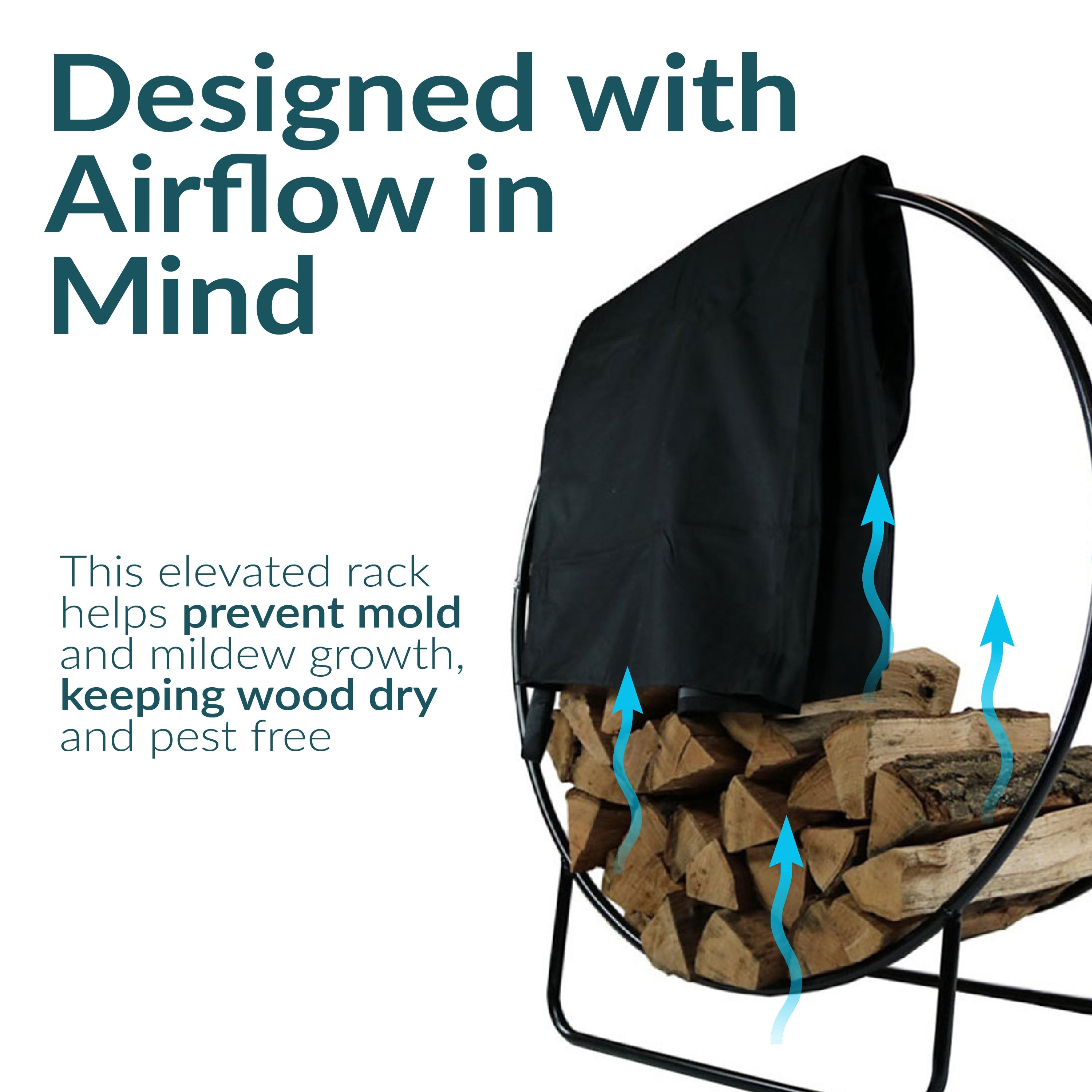 Sunnydaze Outdoor Heavy-Duty Steel Firewood Log Hoop Storage Rack with Weather-Resistant PVC Log Hoop Cover - 48" - Black