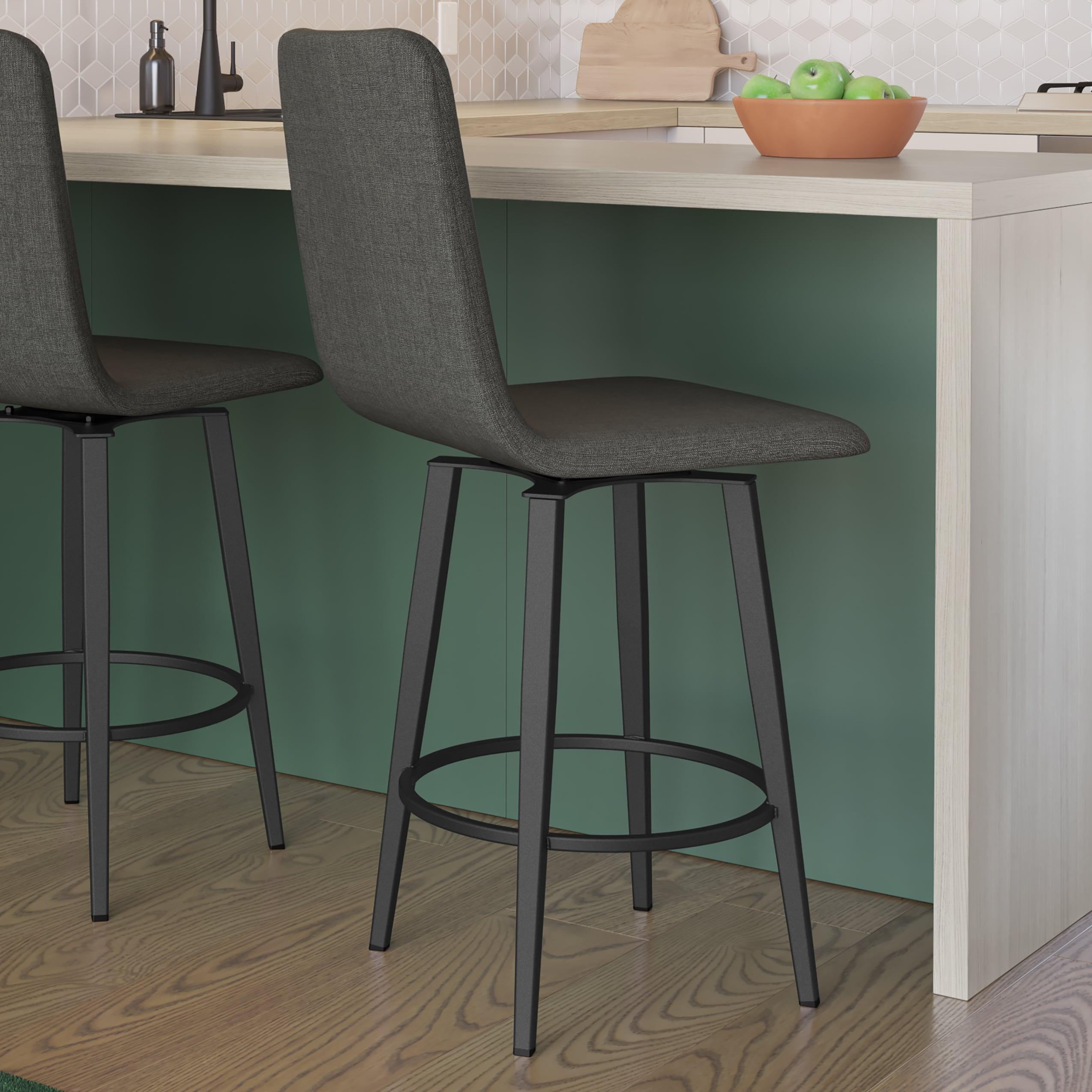 Watson 26" Charcoal Grey Polyester Swivel Counter Stool with Black Metal Frame