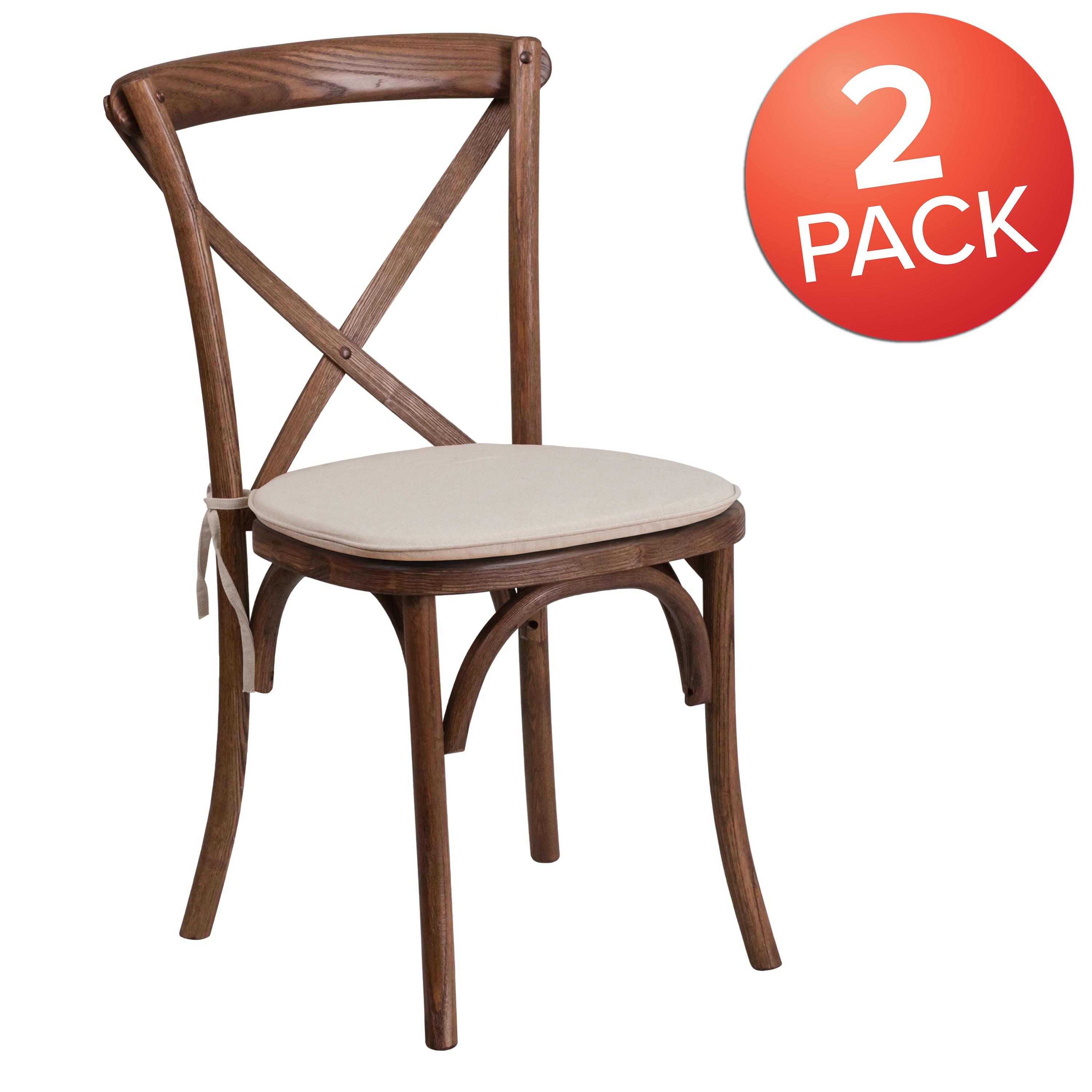 Flash Furniture 2 Pk. HERCULES Series Pecan Cross Back Chair with Cushion