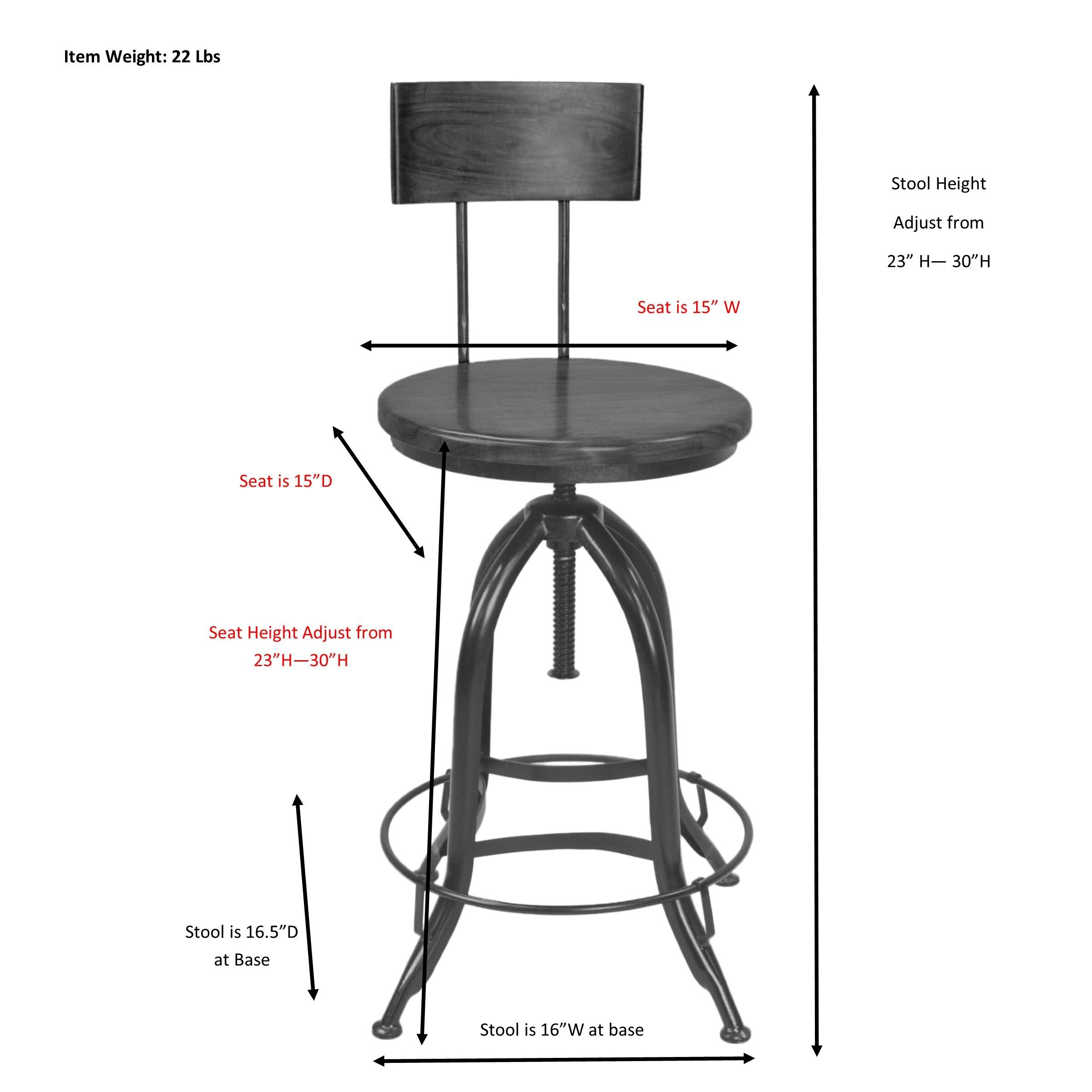 Carolina Classics Ryder Adjustable Bar Stool in Chestnut and Black