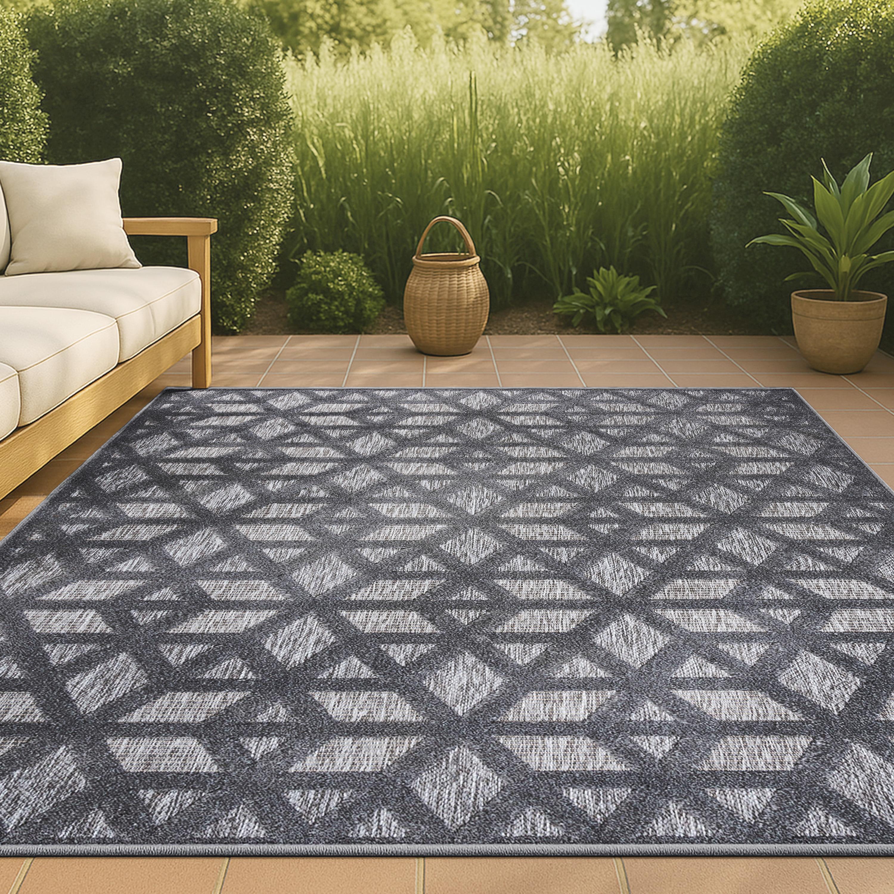 5 X 8 Talaia Neutral Geometric Indoor/Outdoor Area Rug, Dark Gray - JONATHAN Y