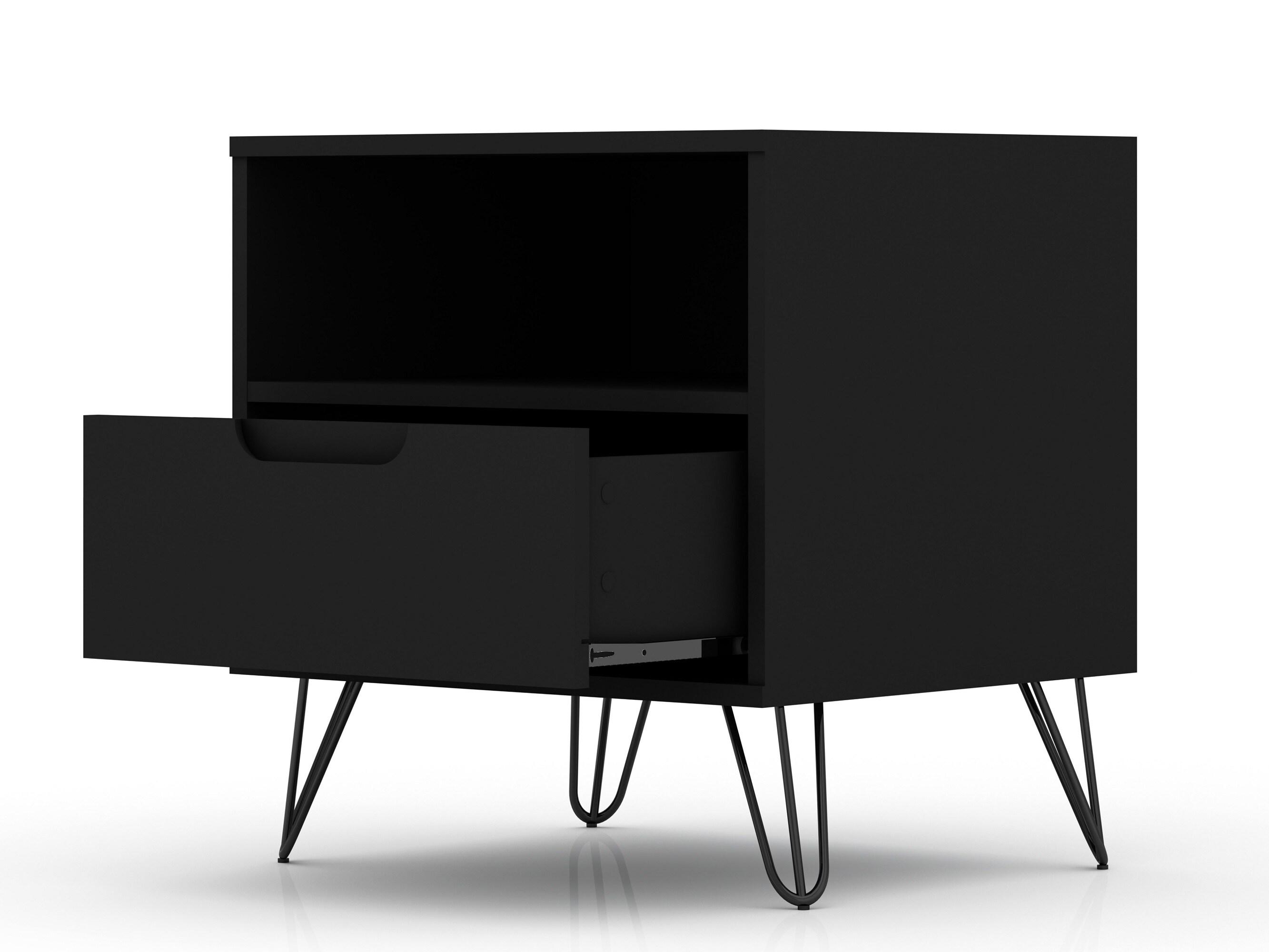 Set of 2 Rockefeller 1 Drawer Nightstands Black - Manhattan Comfort
