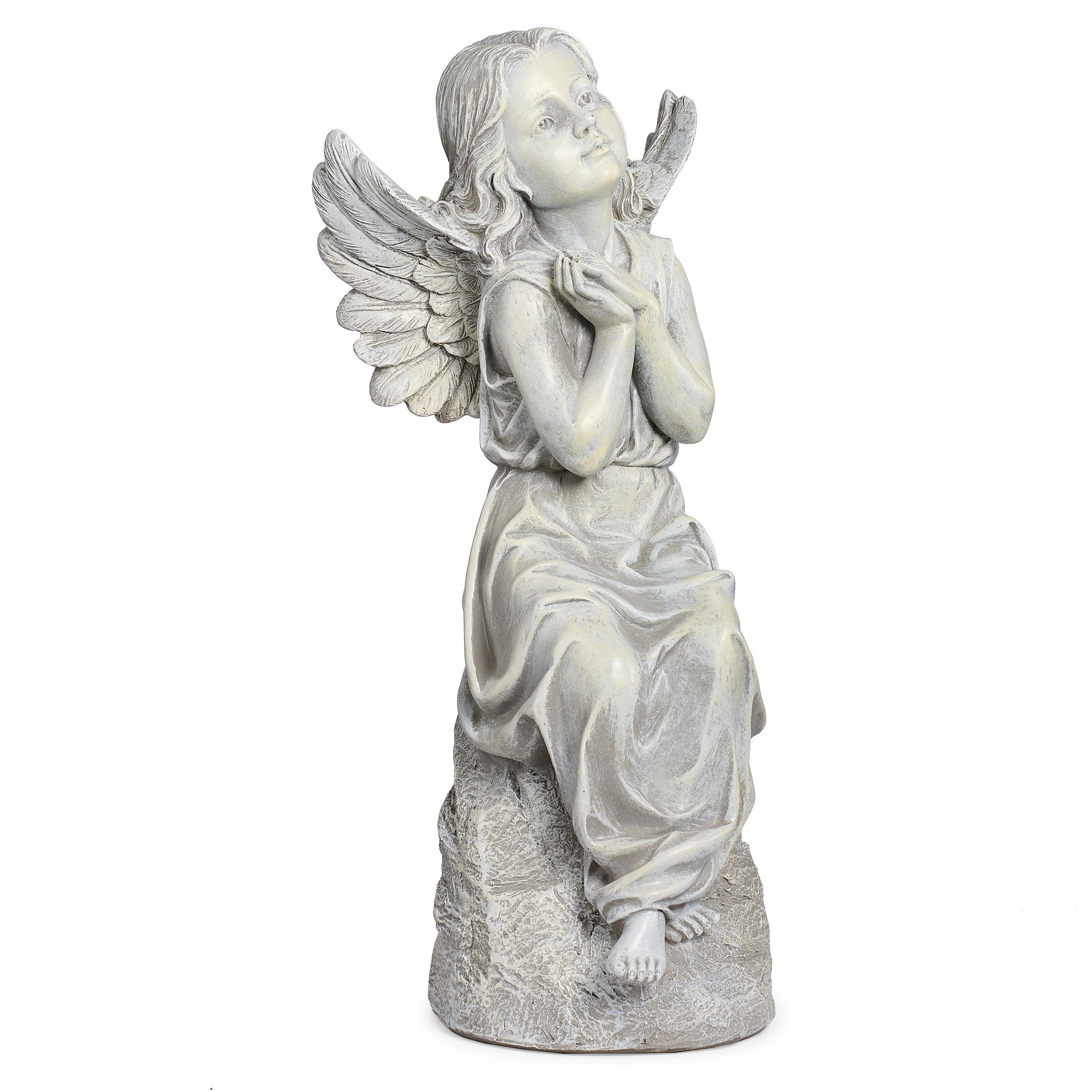 Roman 16" Sitting Angel Resin Outdoor Garden Statues Gray