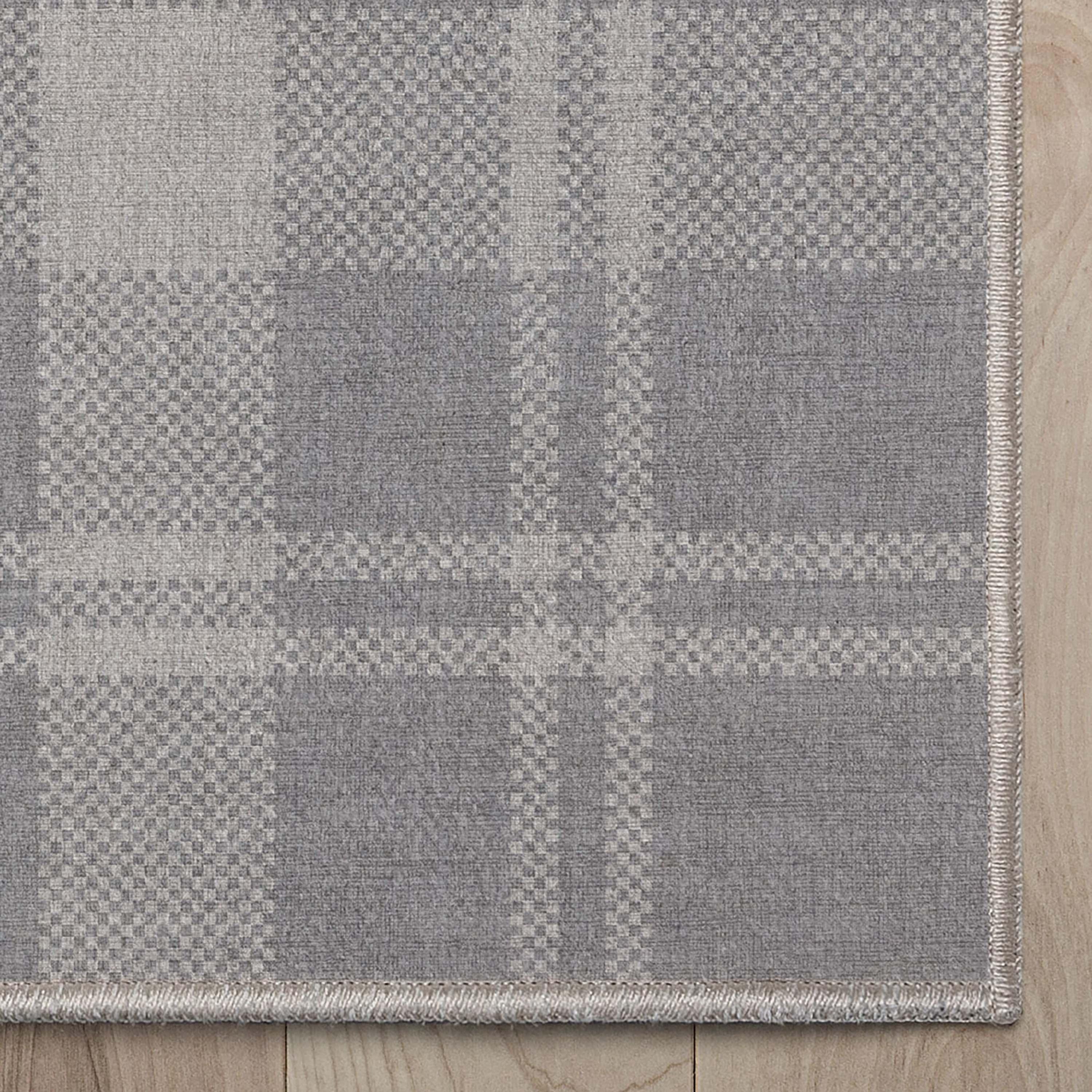 My Magic Carpet Buffalo Plaid Grey And White Plaid Flatweave Brown/Ivory Washable Area Rug | Wayfair