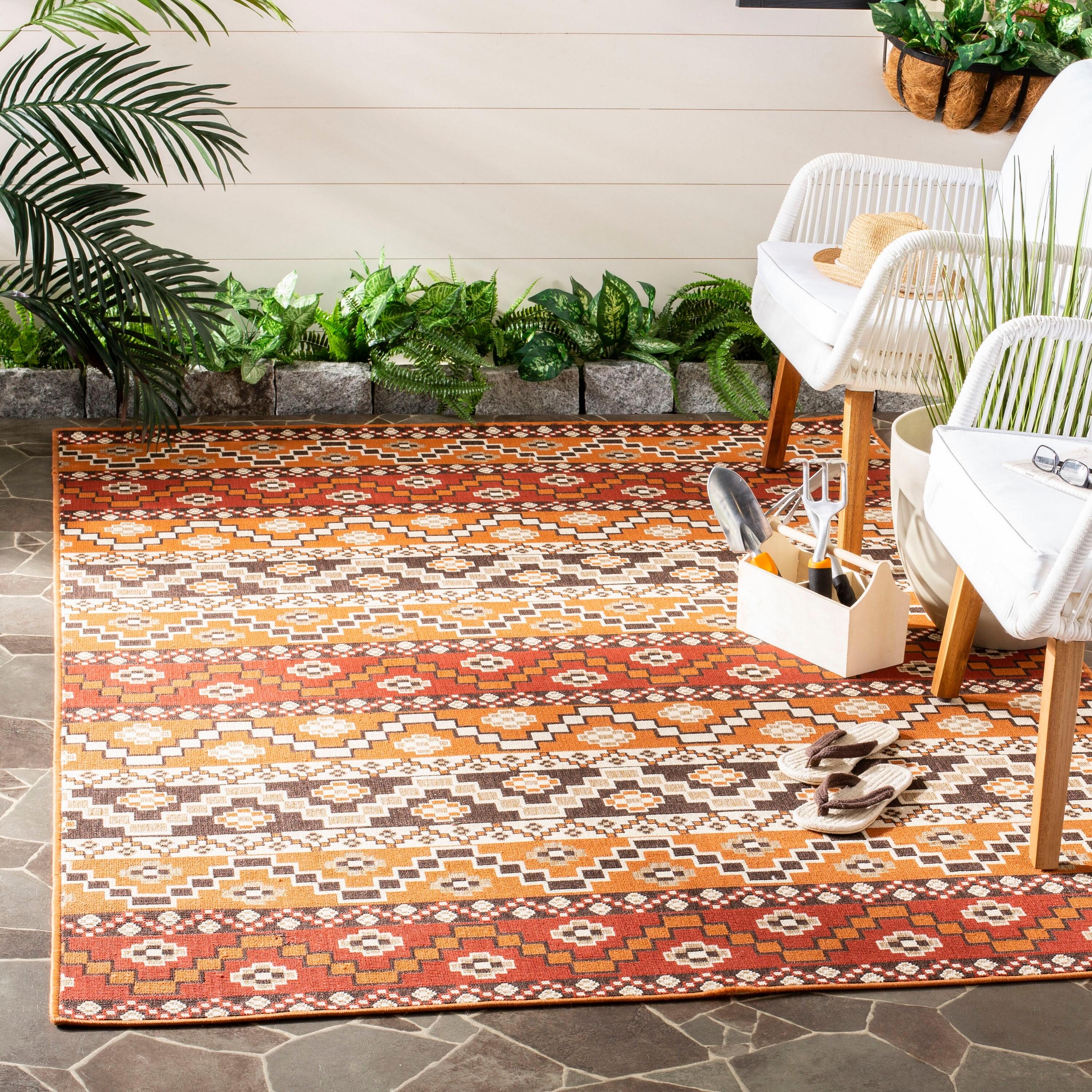 Veranda VER095 Power Loomed Indoor and Outdoor Accent Rug - Red/Chocolate - 2'7"x5' - Safavieh.