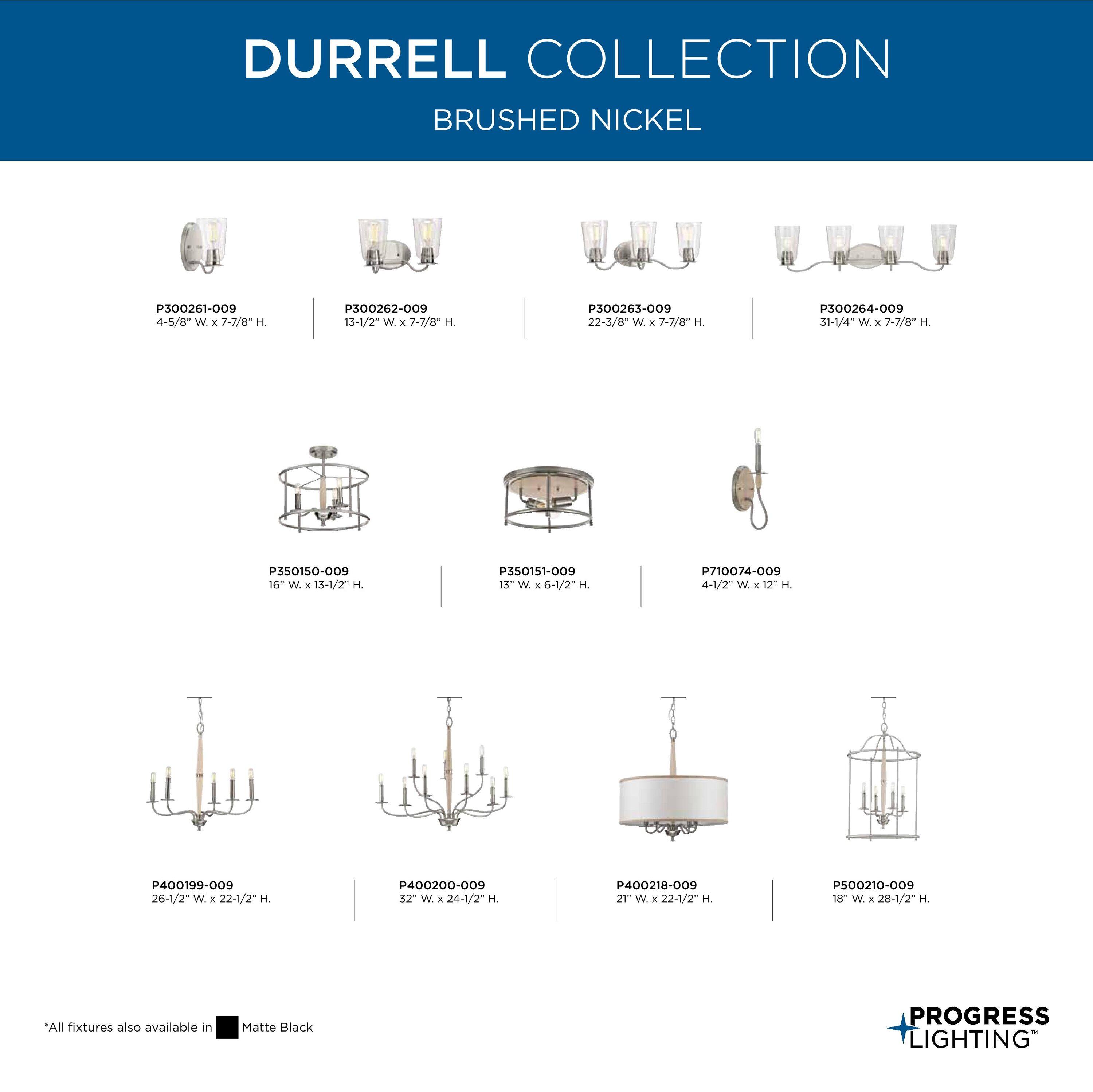 Progress Lighting Durrell 2-Light Flush Mount, Brushed Nickel, Open-Cage, Steel