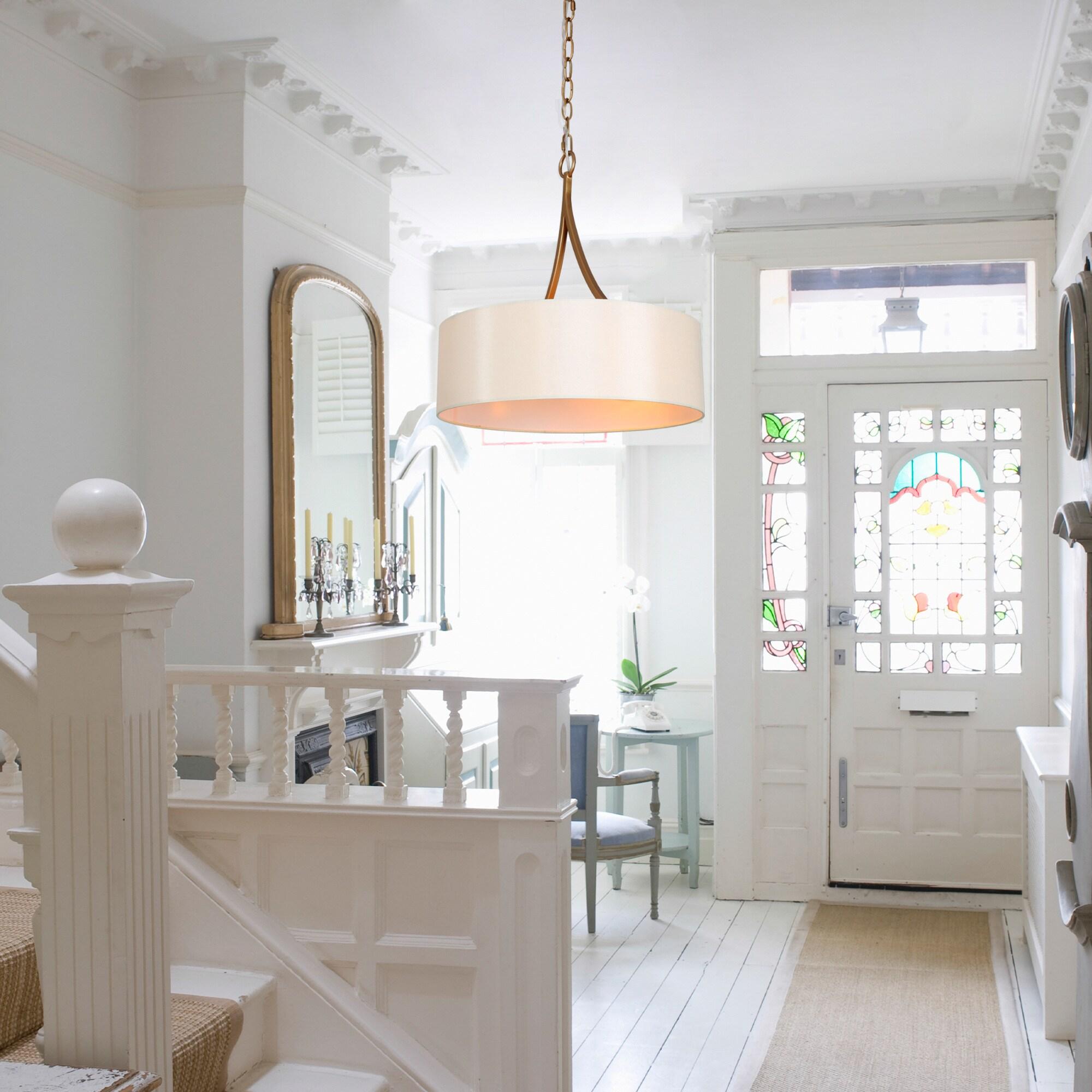 Zevni Modern 3-Light Dark Gold Farmhouse Chandelier, Classic Drum Pendant Light, Dining Room Island Pendant Hanging Light