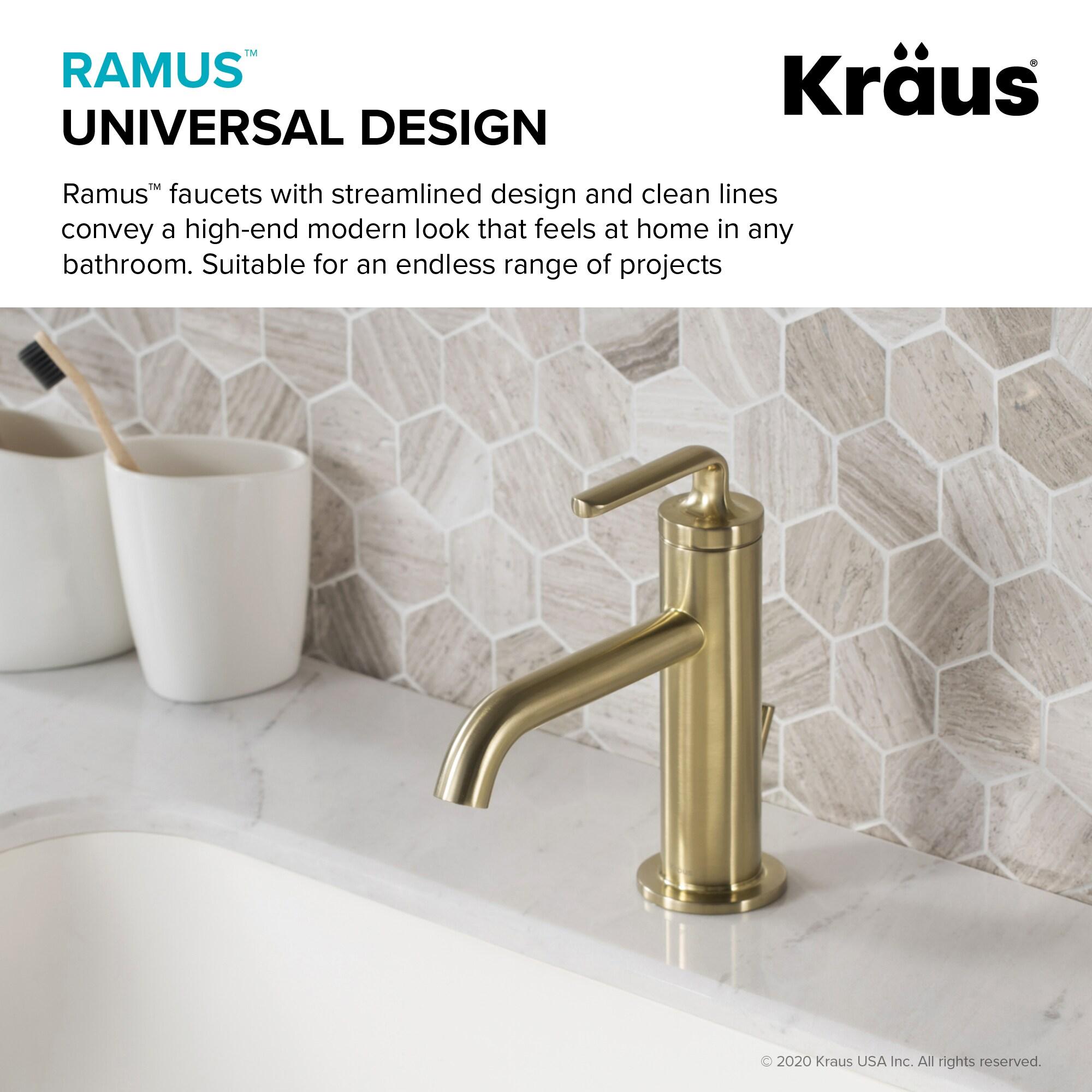 KRAUS Ramus Single Handle Bathroom Sink Faucet with Lift Rod Drain
