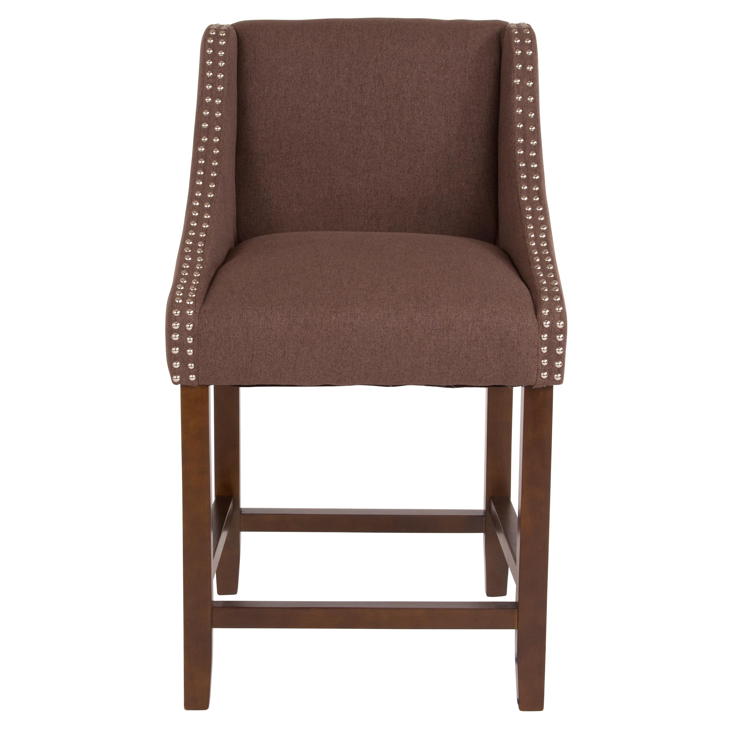 Flash Furniture Carmel Series 24" High Transitional Walnut Counter Height Stool with Accent Nail Trim in Brown Fabric