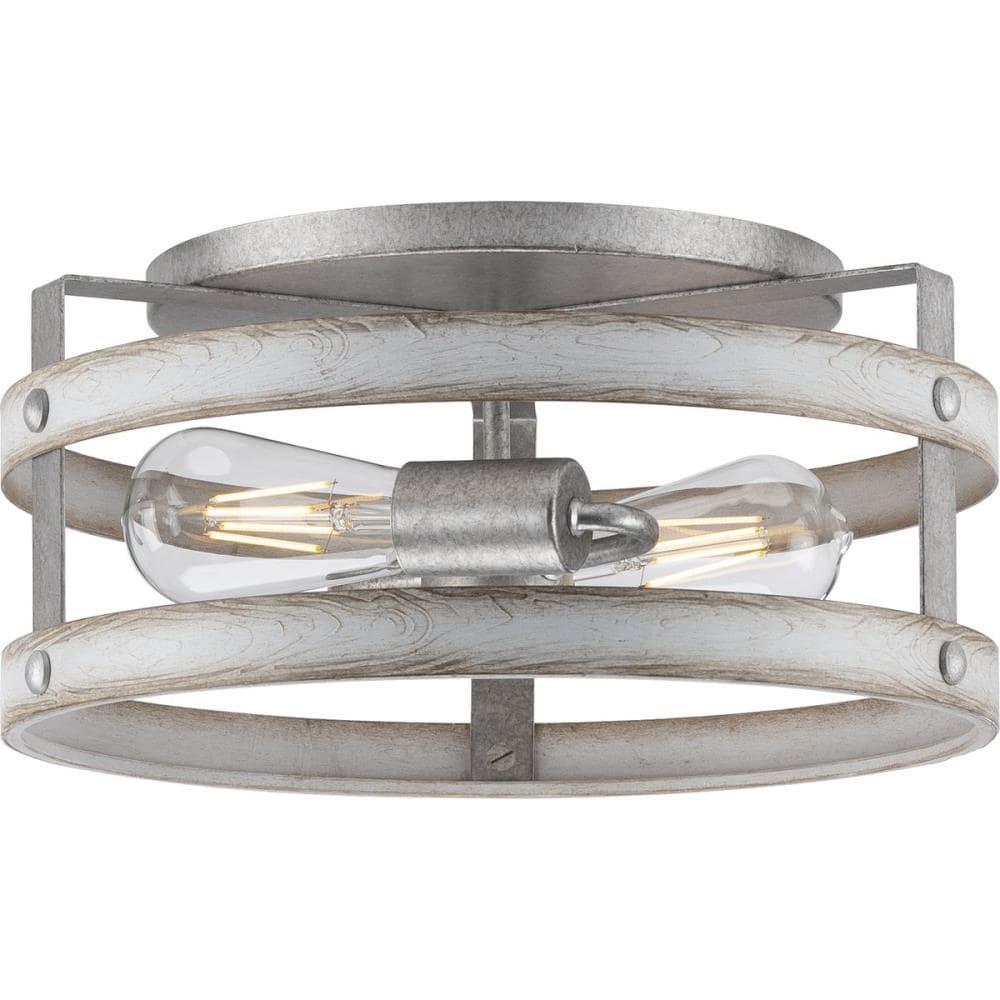 Progress Lighting Gulliver 2-Light Flush Mount Ceiling Light, Galvanized Finish, Open-Cage Design