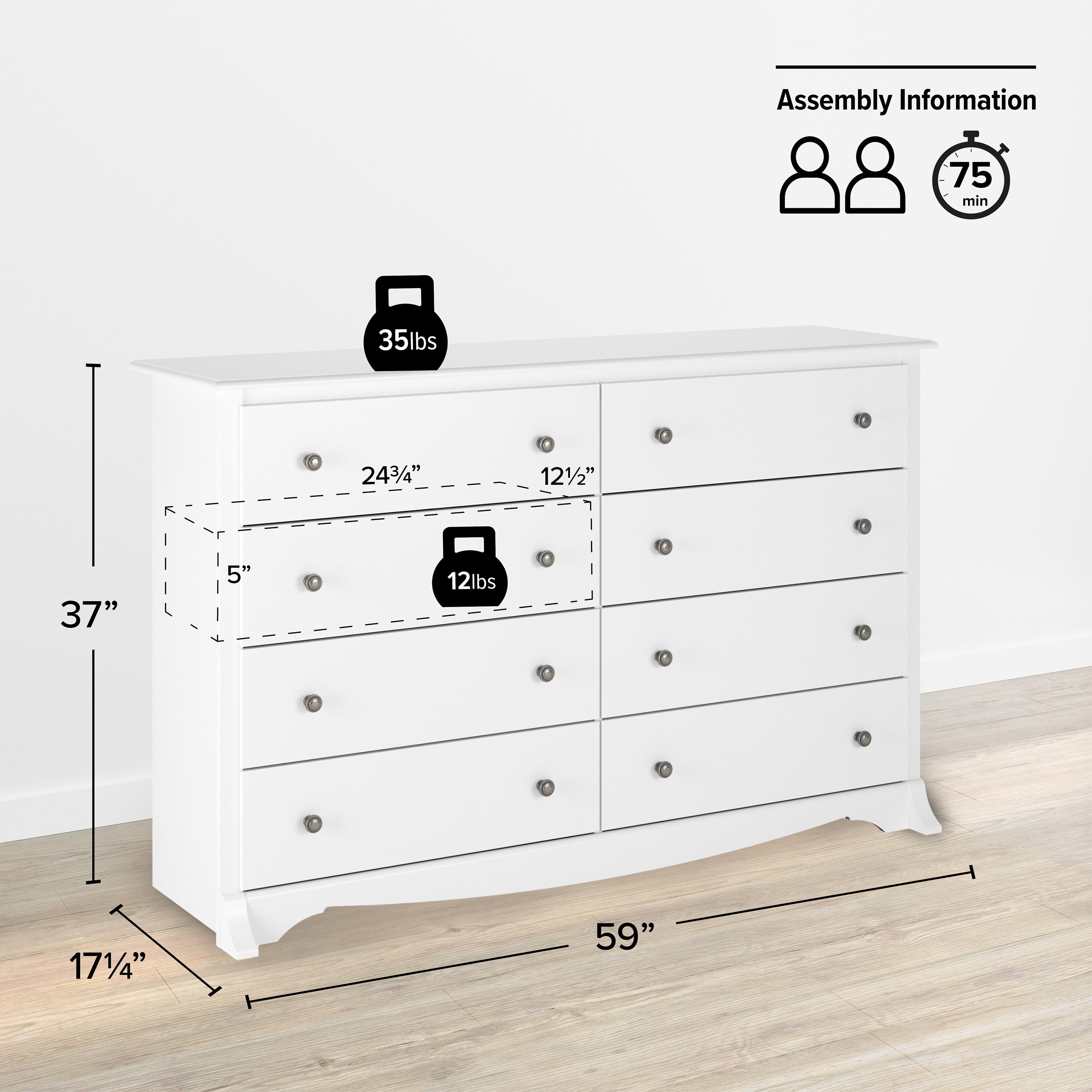 Sonoma 8 Drawer Dresser White - Prepac: Laminated Composite Wood, Metal Glides, Safety Stops