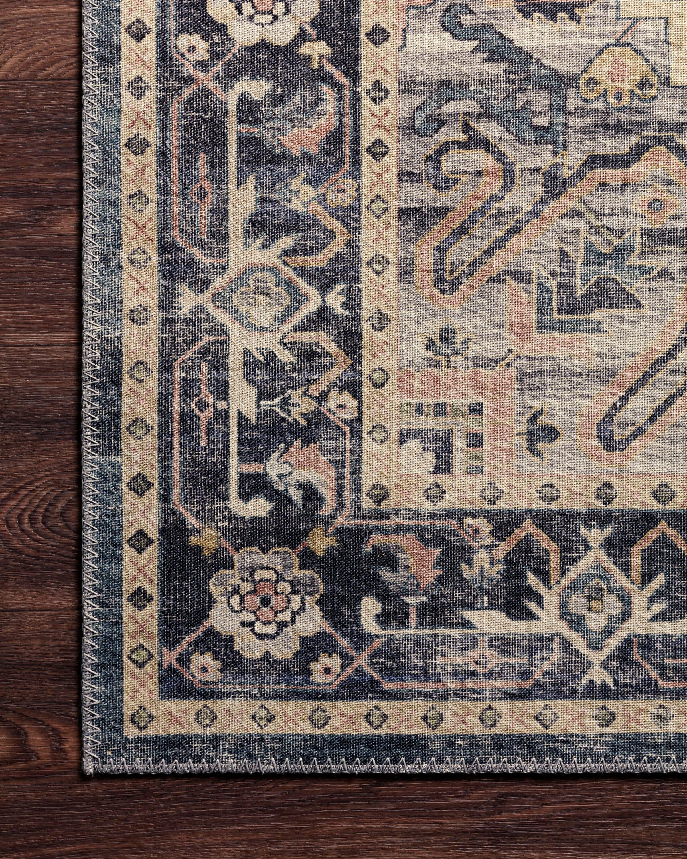 Hathaway Navy and Multi Traditional Distressed Area Rug