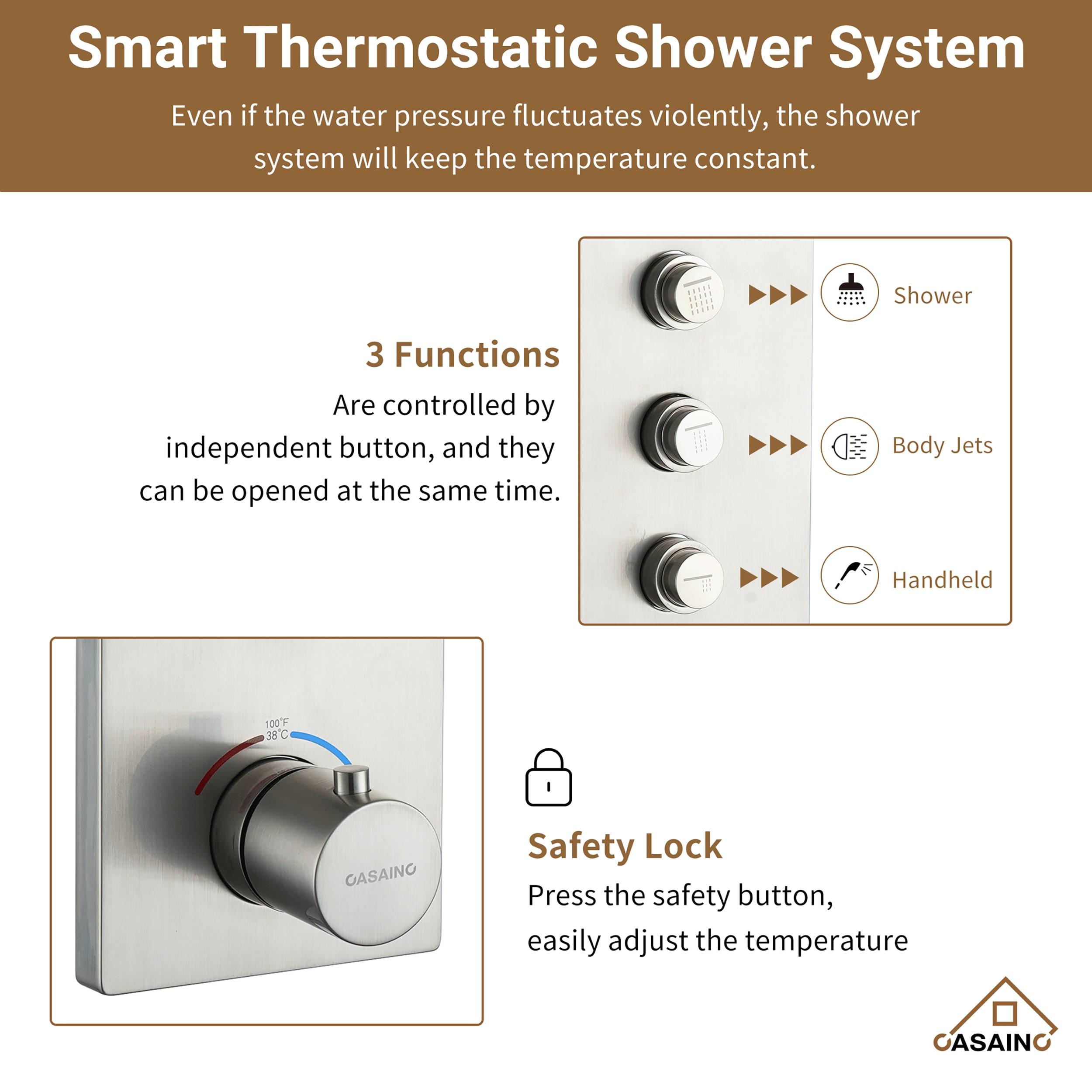 3 Functions 12 Inch Wall Mount Thermostatic Shower System with 6 Body Jets