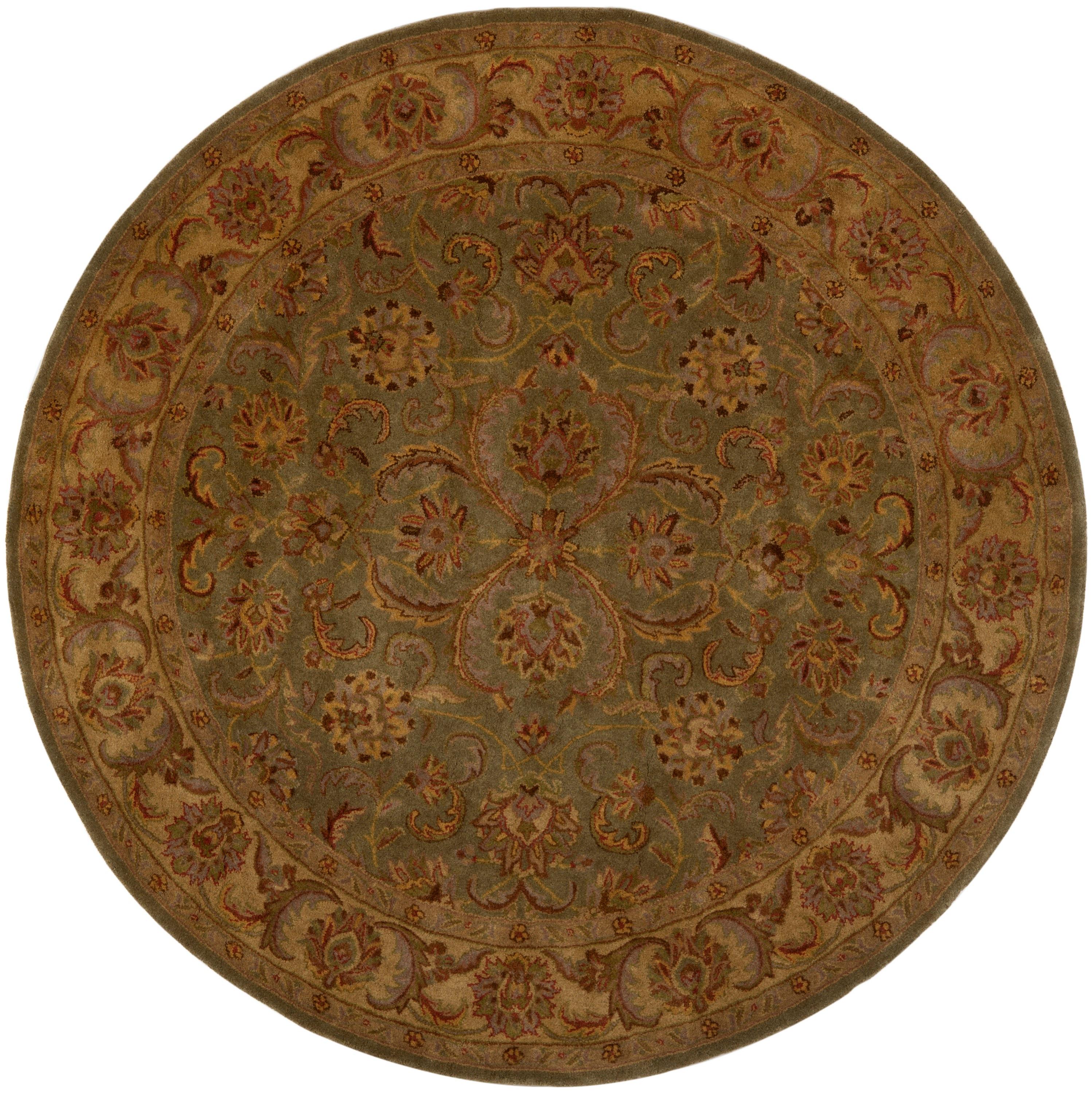 SAFAVIEH Heritage Cheshunt Traditional Wool Area Rug, Green/Gold, 8' x 8' Round