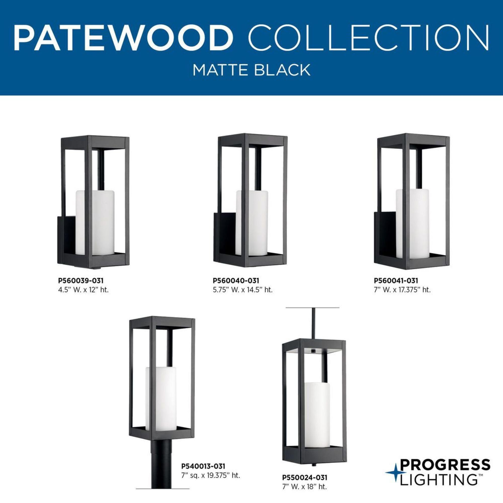 Progress Lighting Patewood 1-Light Outdoor Wall Lantern, Black Steel, Pillar Candle Style Shade