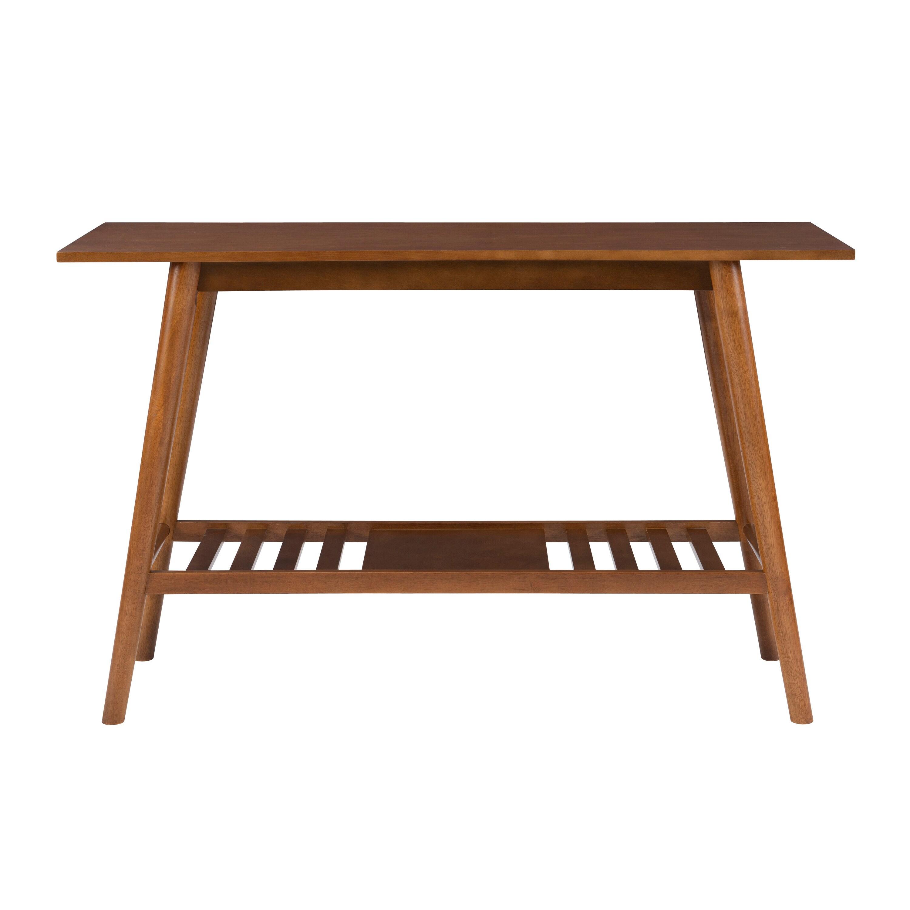 Linon 48" Charlotte Mid-Century Modern Wood Console Table With Bottom Storage Shelf Brown: Rubberwood Frame, MDF Surface