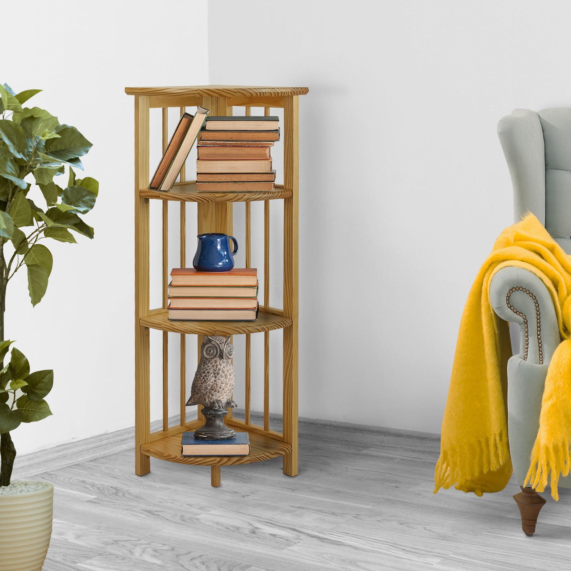 Casual Home 4-Shelf Corner Folding Bookcase-Color:Natural