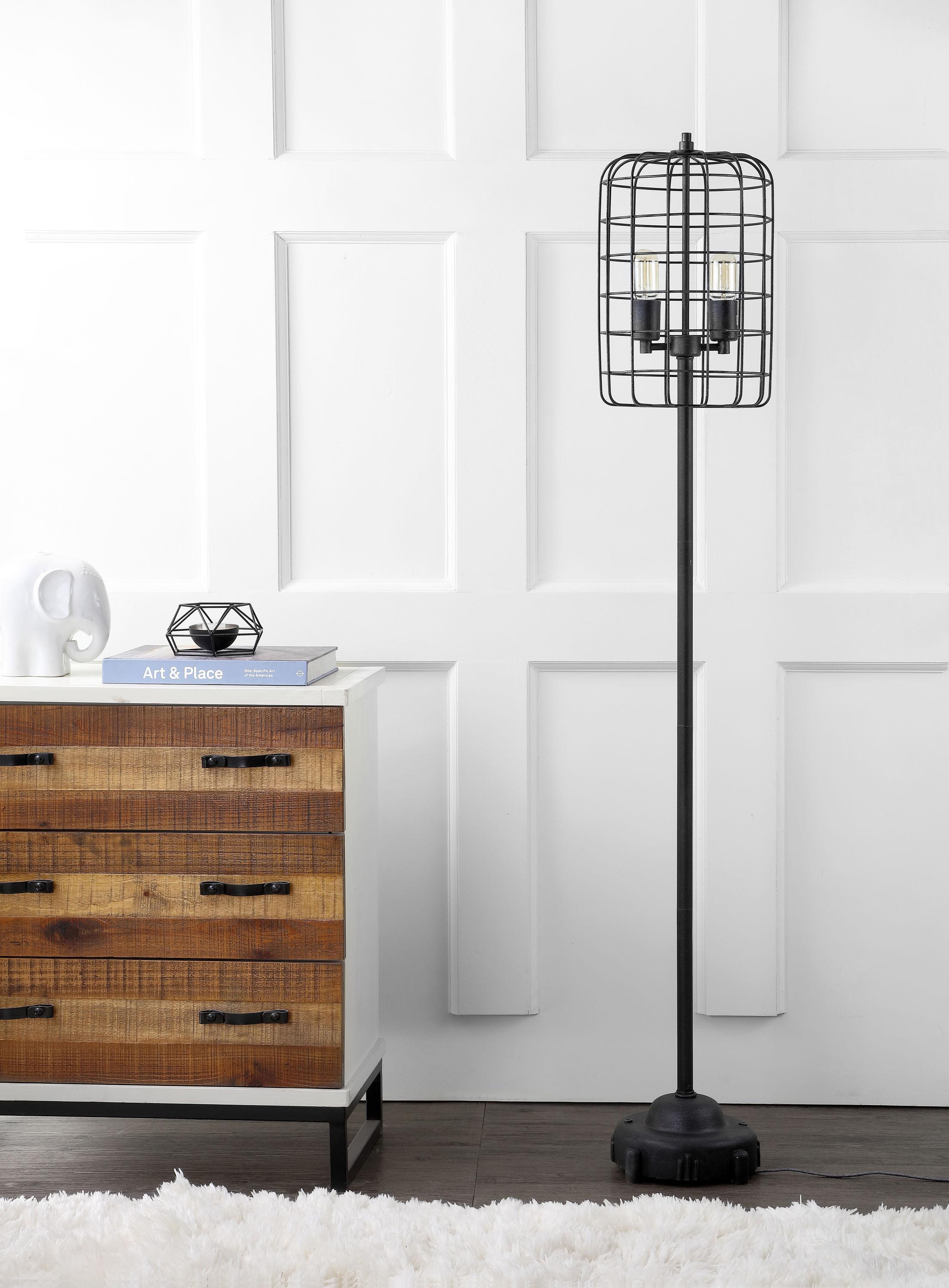 Odette 65" Industrial Metal Floor Lamp, Black/Silver