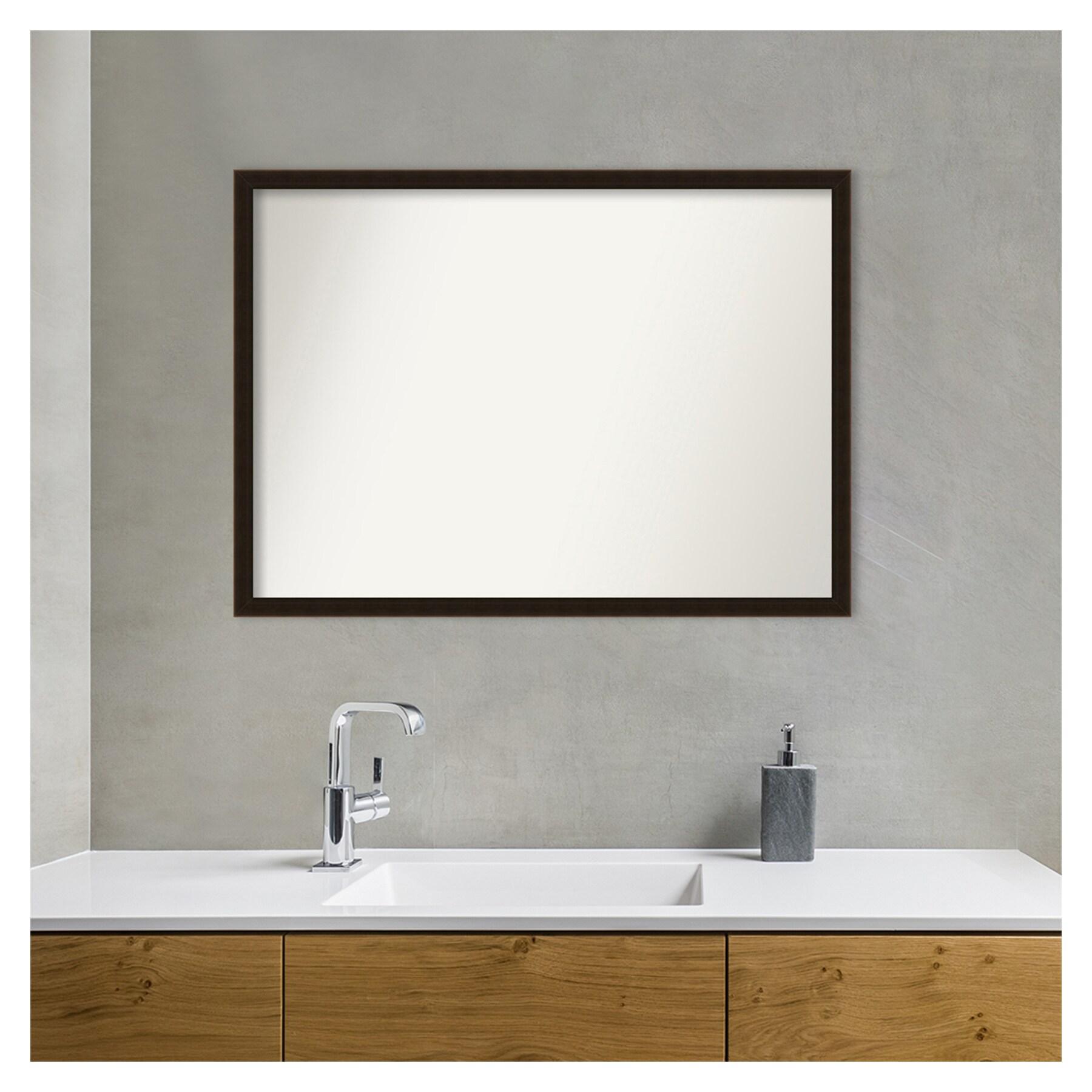 Amanti Art Espresso Brown Non-Beveled Wood Bathroom Wall Mirror 29 x 40 in.