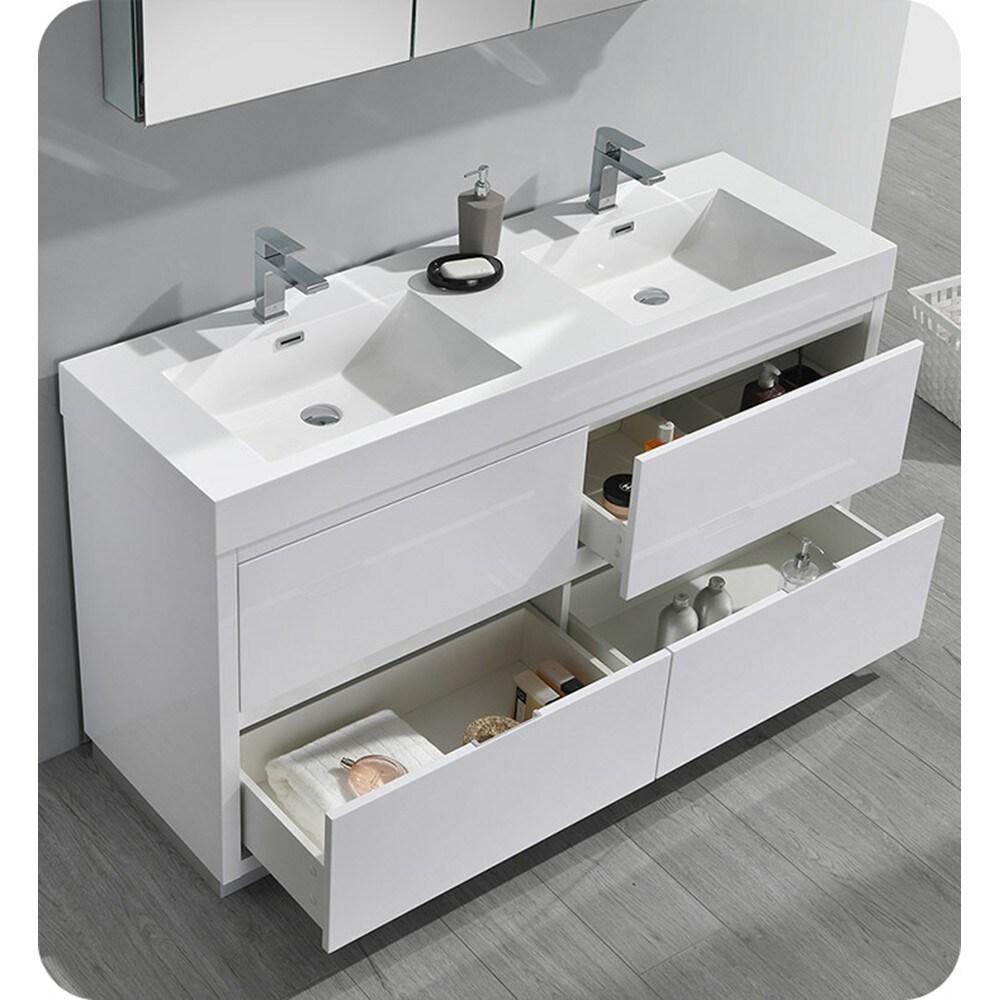 Fresca Valencia 60" Double Sinks Wood Bathroom Cabinet in Glossy White