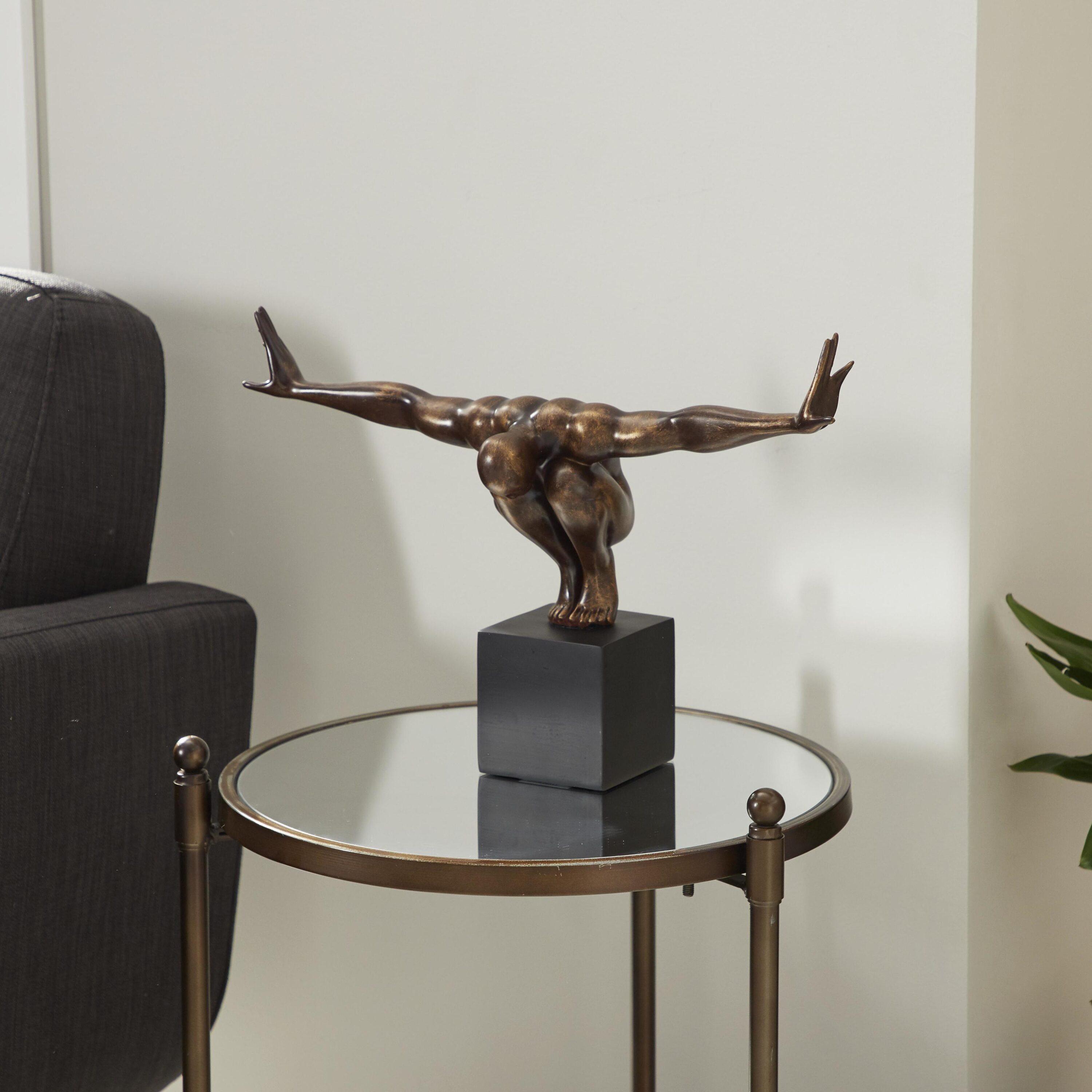 Red Barrel Studio® Cleophis Polystone Diver Decorative Bronze Sculpture with Black Base
