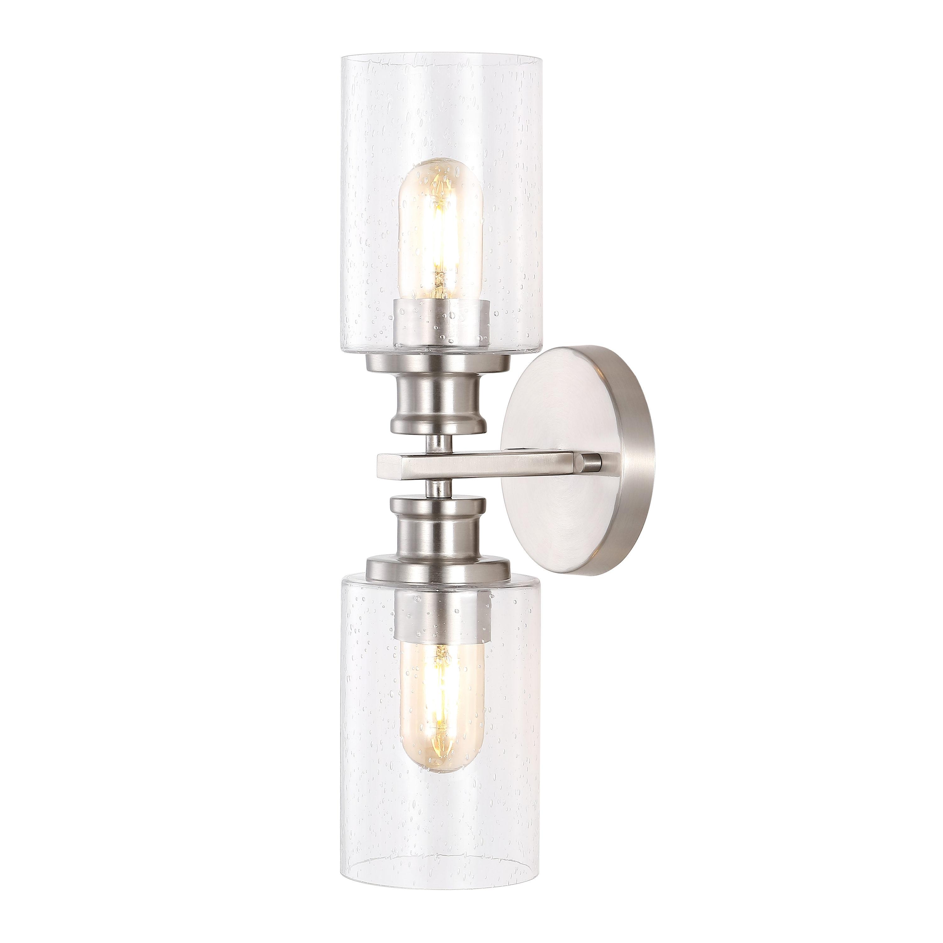 JONATHAN Y Jules Edison 16.5" Cylinder 2-Light Iron/Seeded Glass Farmhouse Contemporary LED Wall Sconce, Nickel
