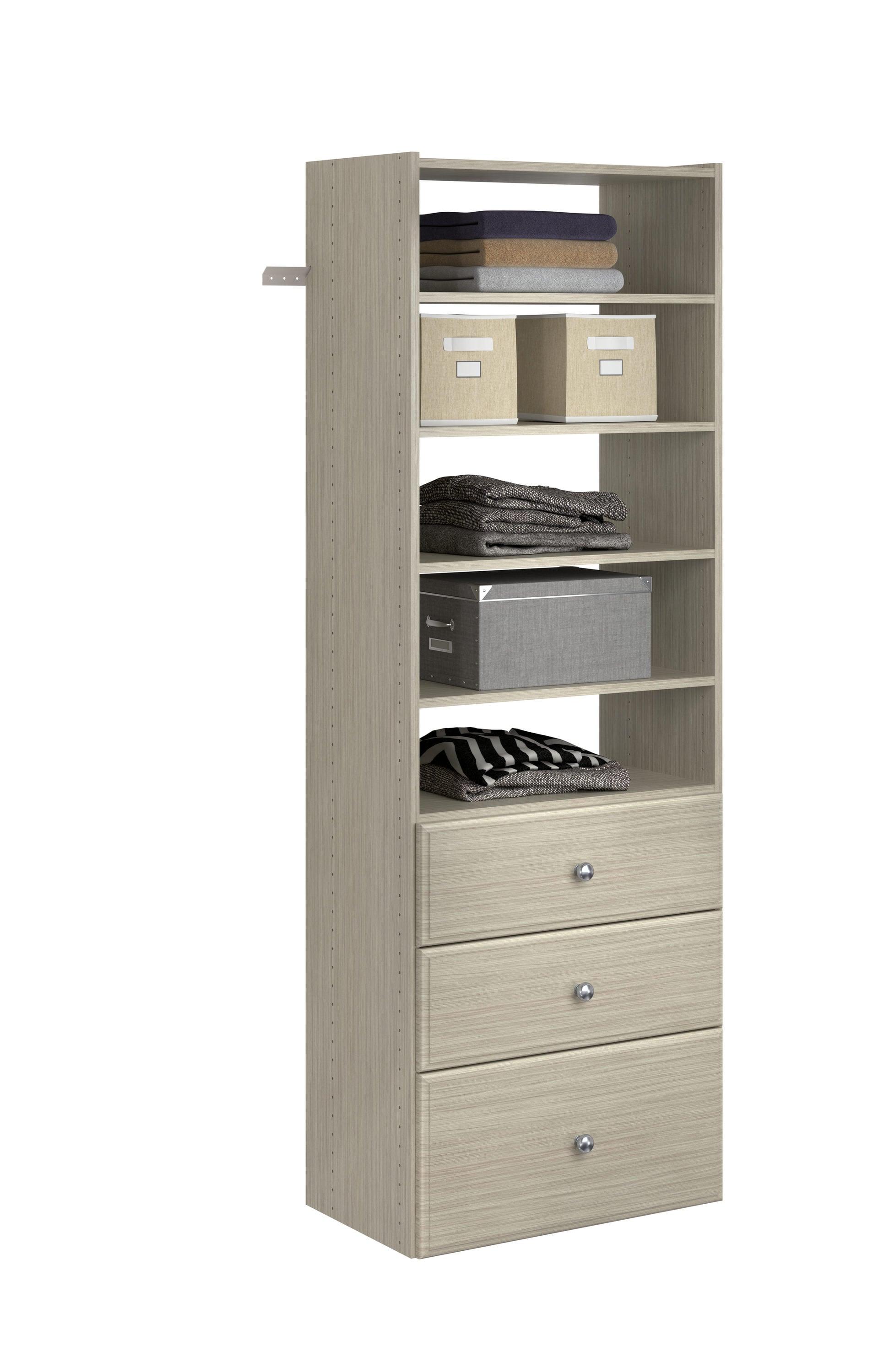 Easy Track Premium Tower Closet Organizer with Shelves & Drawers, Weathered Grey