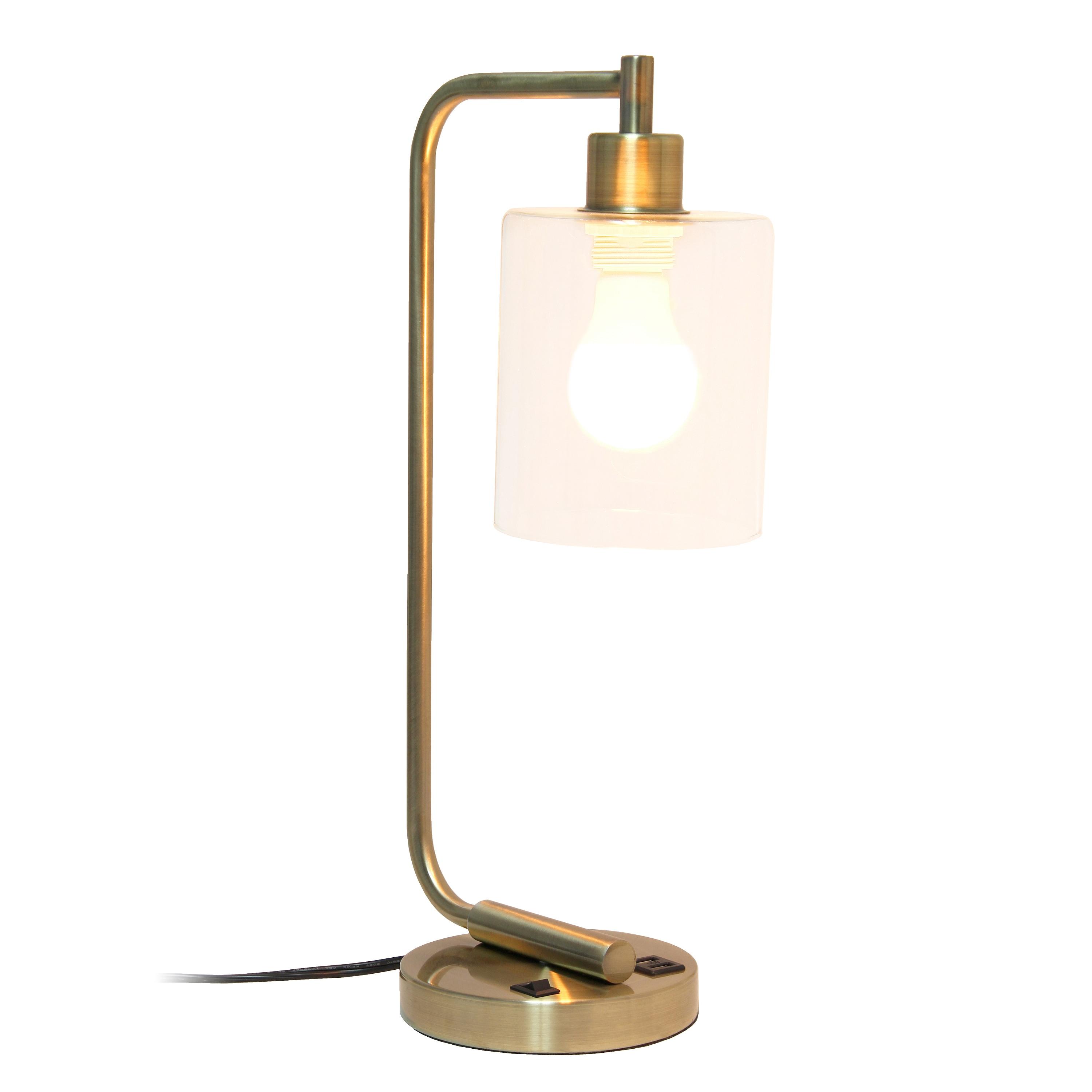 Modern Iron Desk Lamp with USB Port and Glass Shade Antique Brass Finish - Lalia Home: ETL Listed, No Assembly, Edison Bulb Compatible