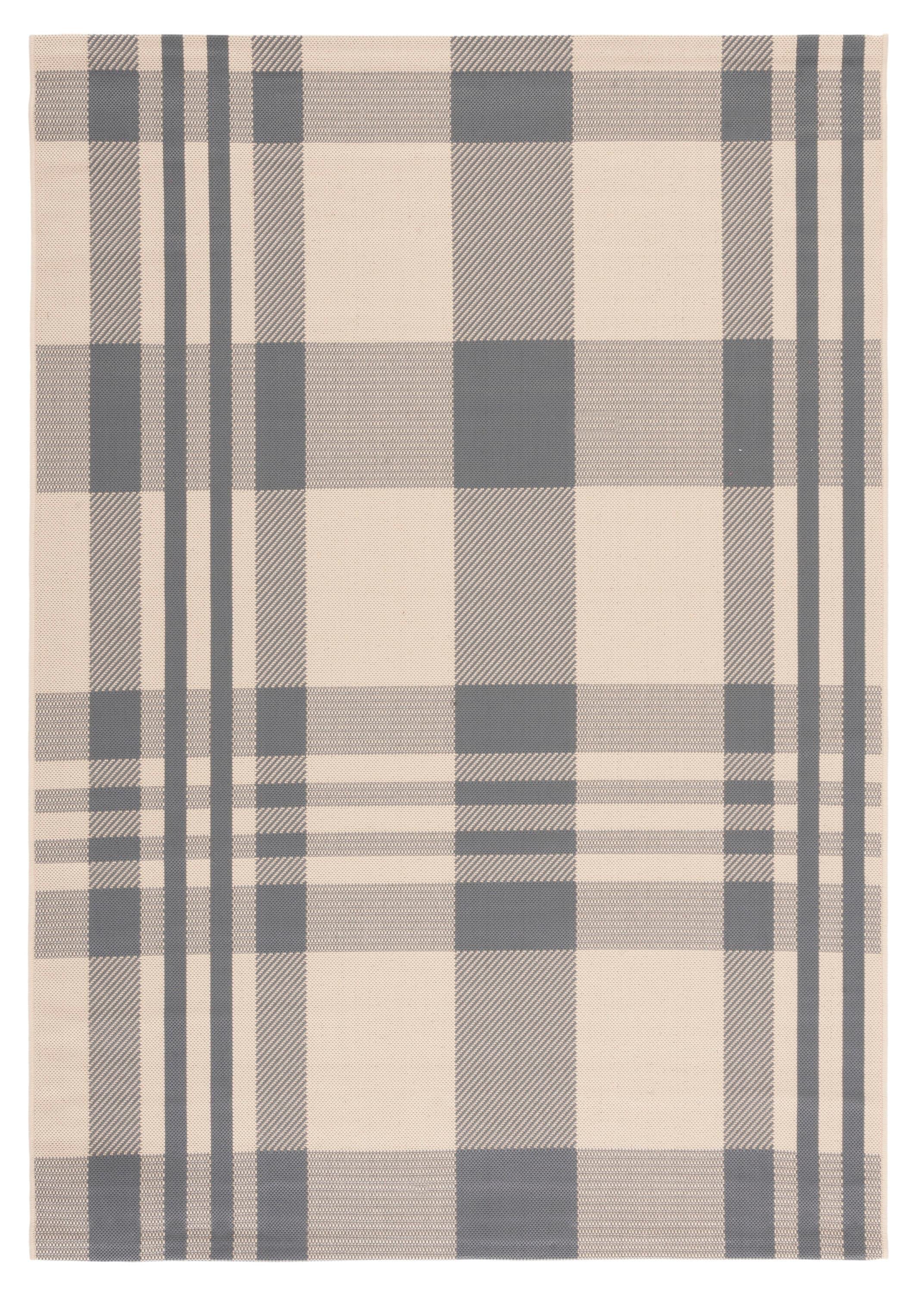 SAFAVIEH Courtyard Benjamin Plaid Indoor/Outdoor Area Rug, Grey/Bone, 6'7" x 9'6"