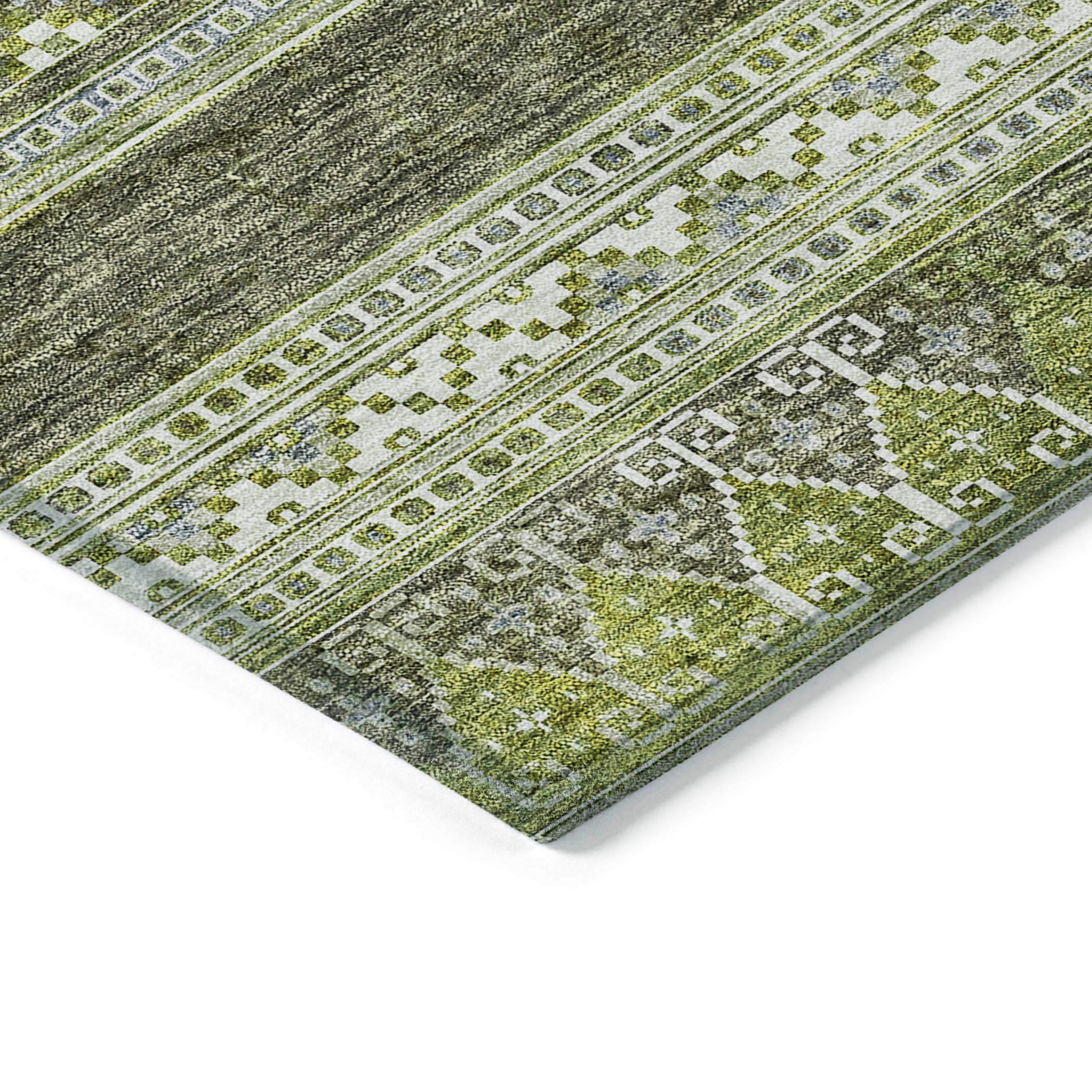 Olive Green Synthetic Flat Woven Rectangular Rug