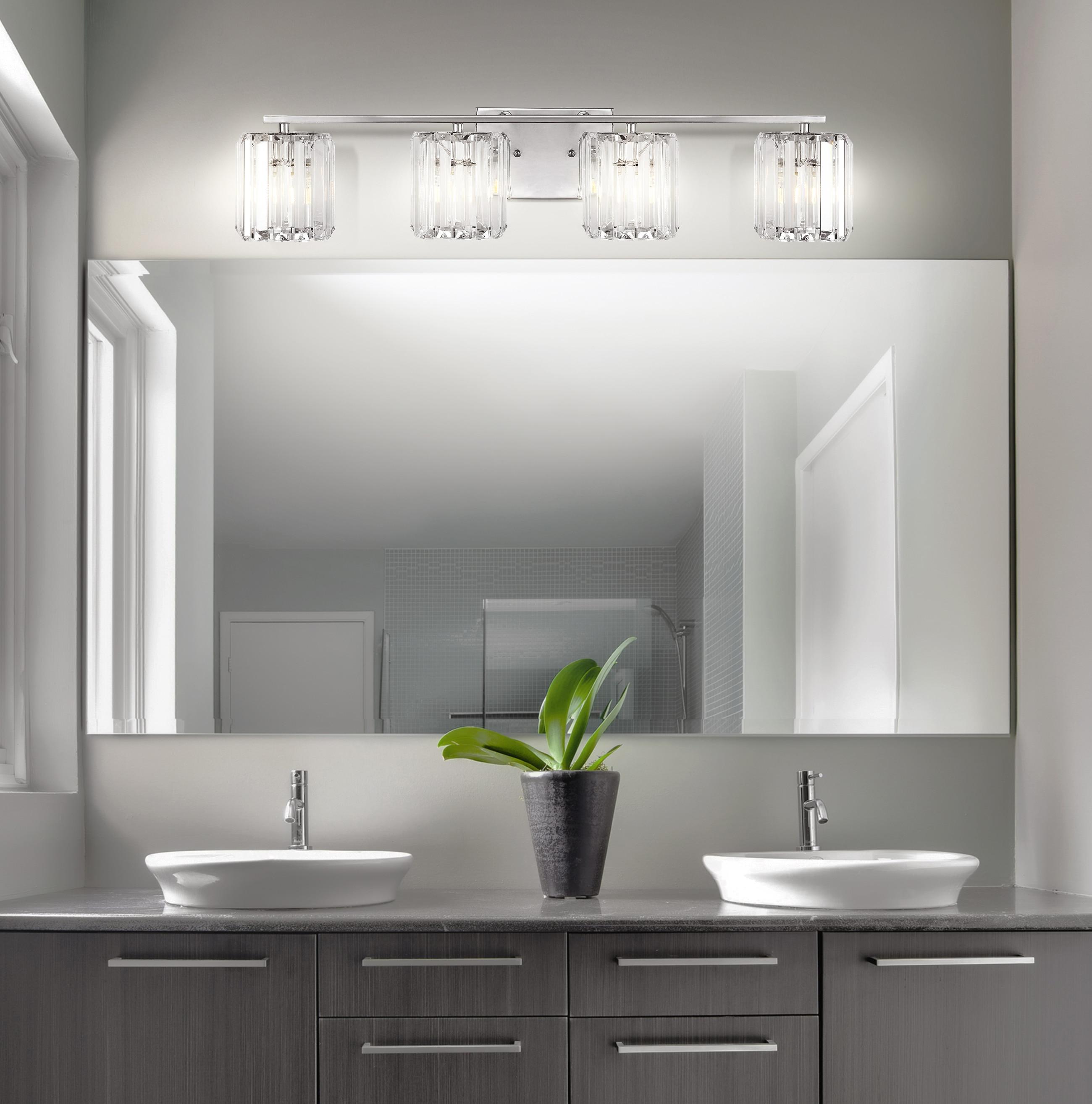 Coco Prism Vintage 29.75" 4-Light Metal/Glass Classic Glam LED Vanity Light, Chrome