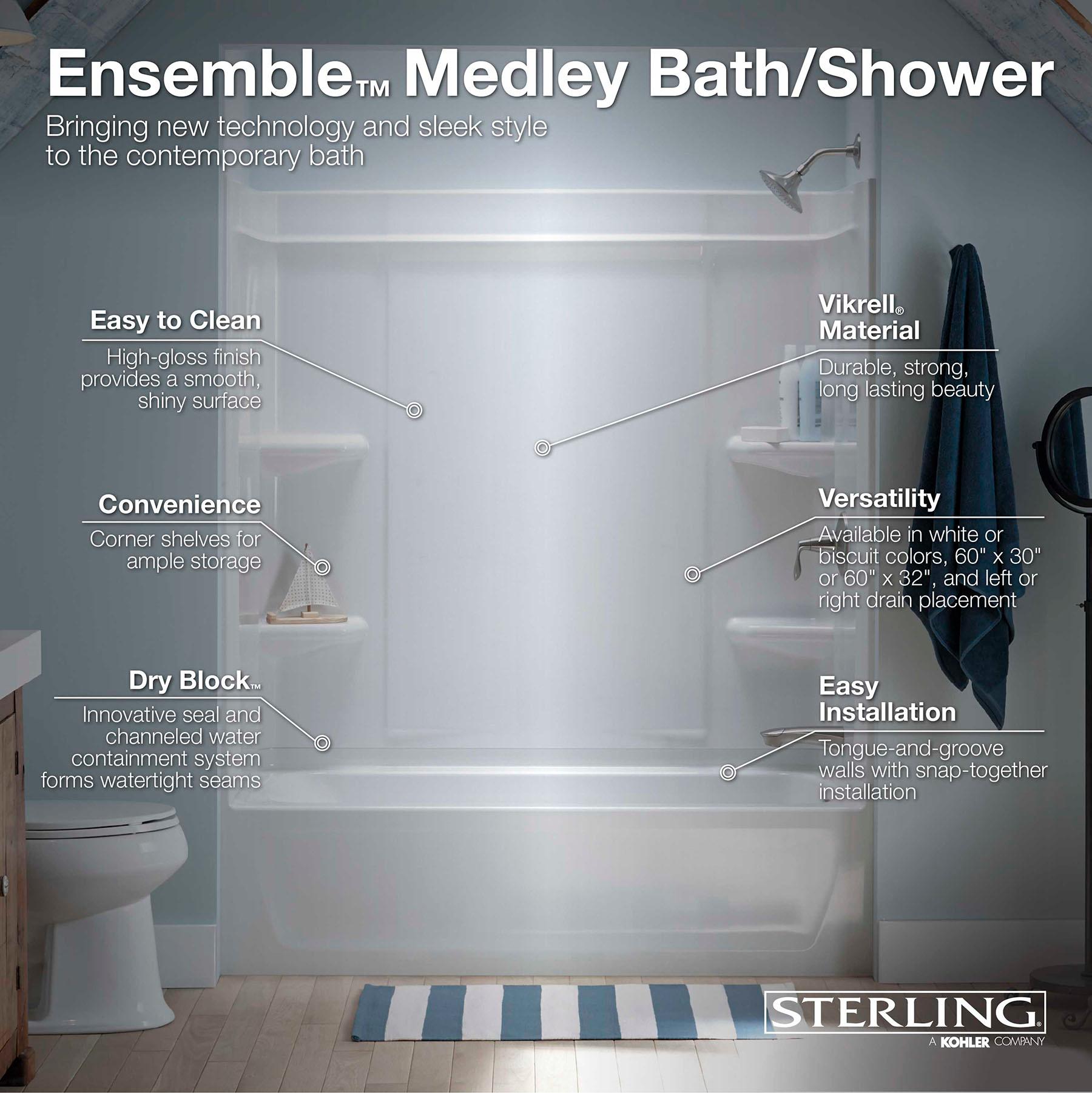 STERLING, a KOHLER Company 71370118-0 Ensemble Medley Bathtub/Shower, White