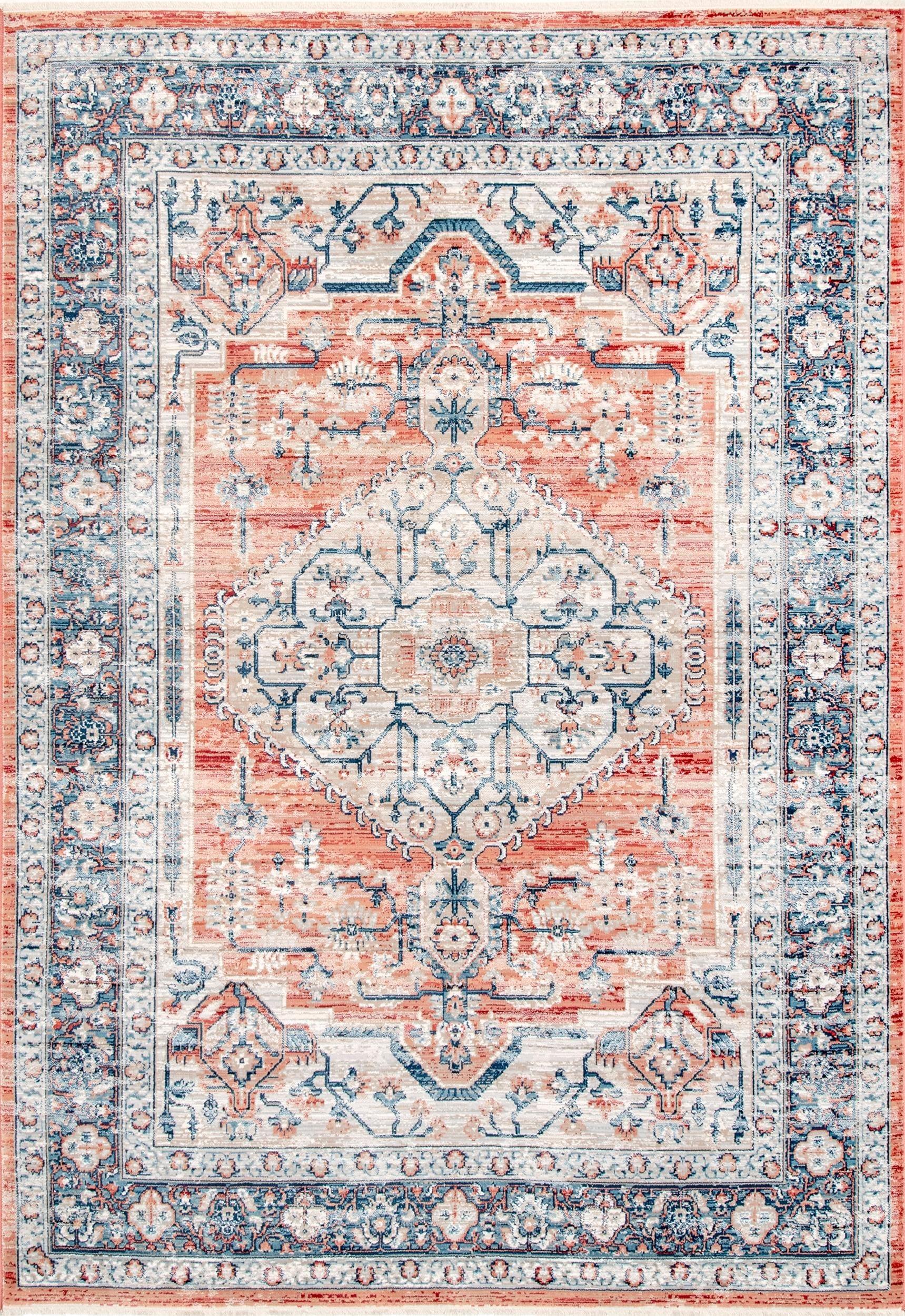 Nuloom Zara Medallion Oval 5x8 Indoor Area Rug for Living Room Bedroom Dining Room Kitchen, Rust/Blue