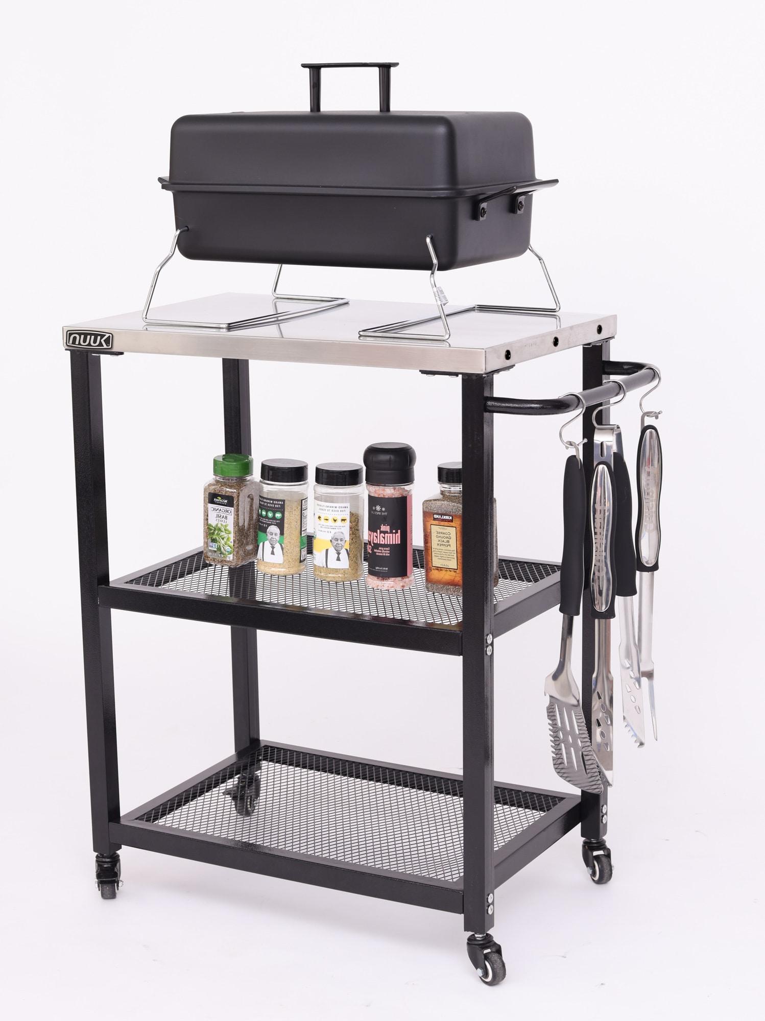 NUUK Stainless Steel Outdoor Kitchen Serving Grill Cart with Storage, BBQ Prep Station Table,  Wheeled