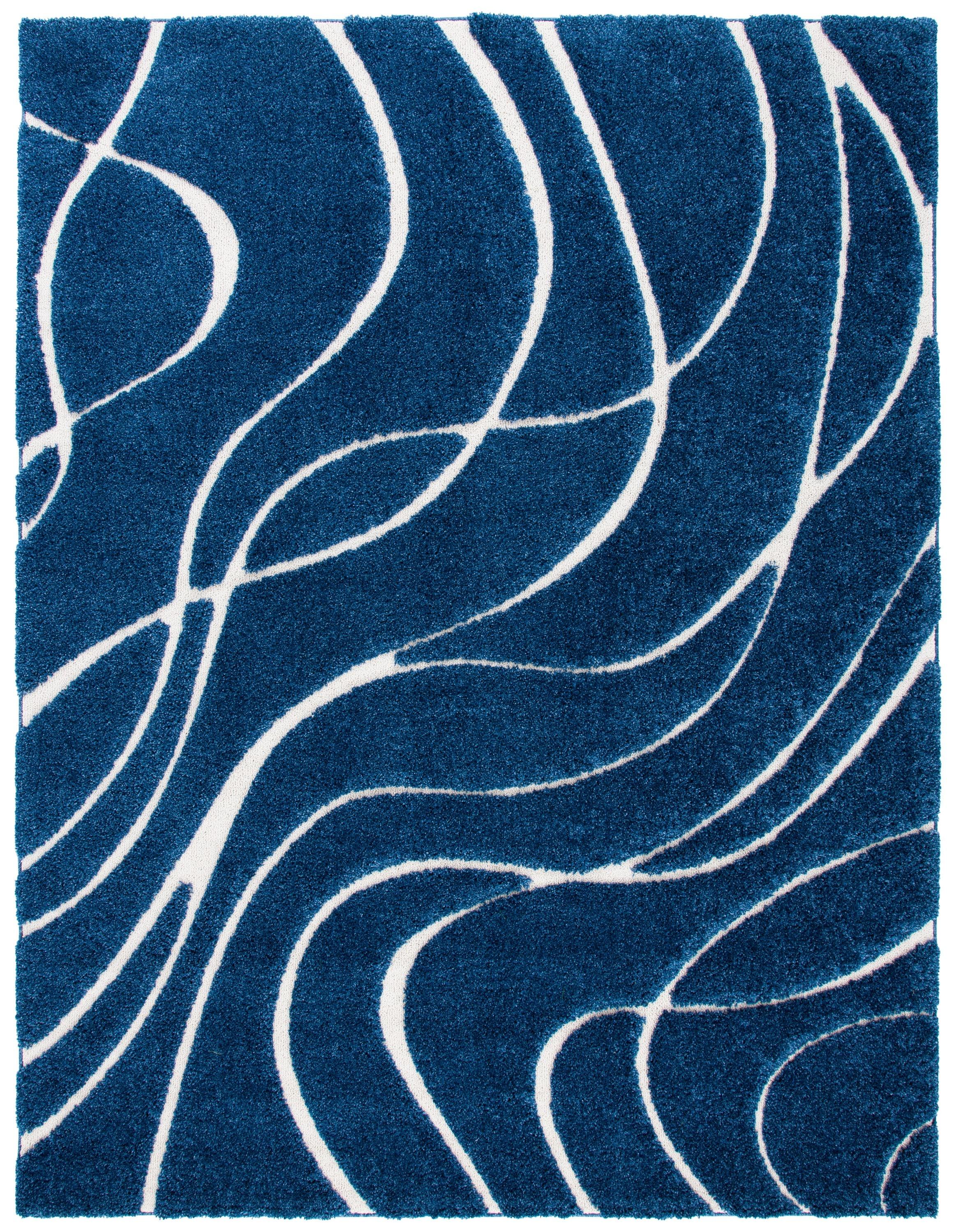 Florida Shag SG471 Power Loomed Indoor Area Rug - Navy/Ivory - 9'x12' - Safavieh