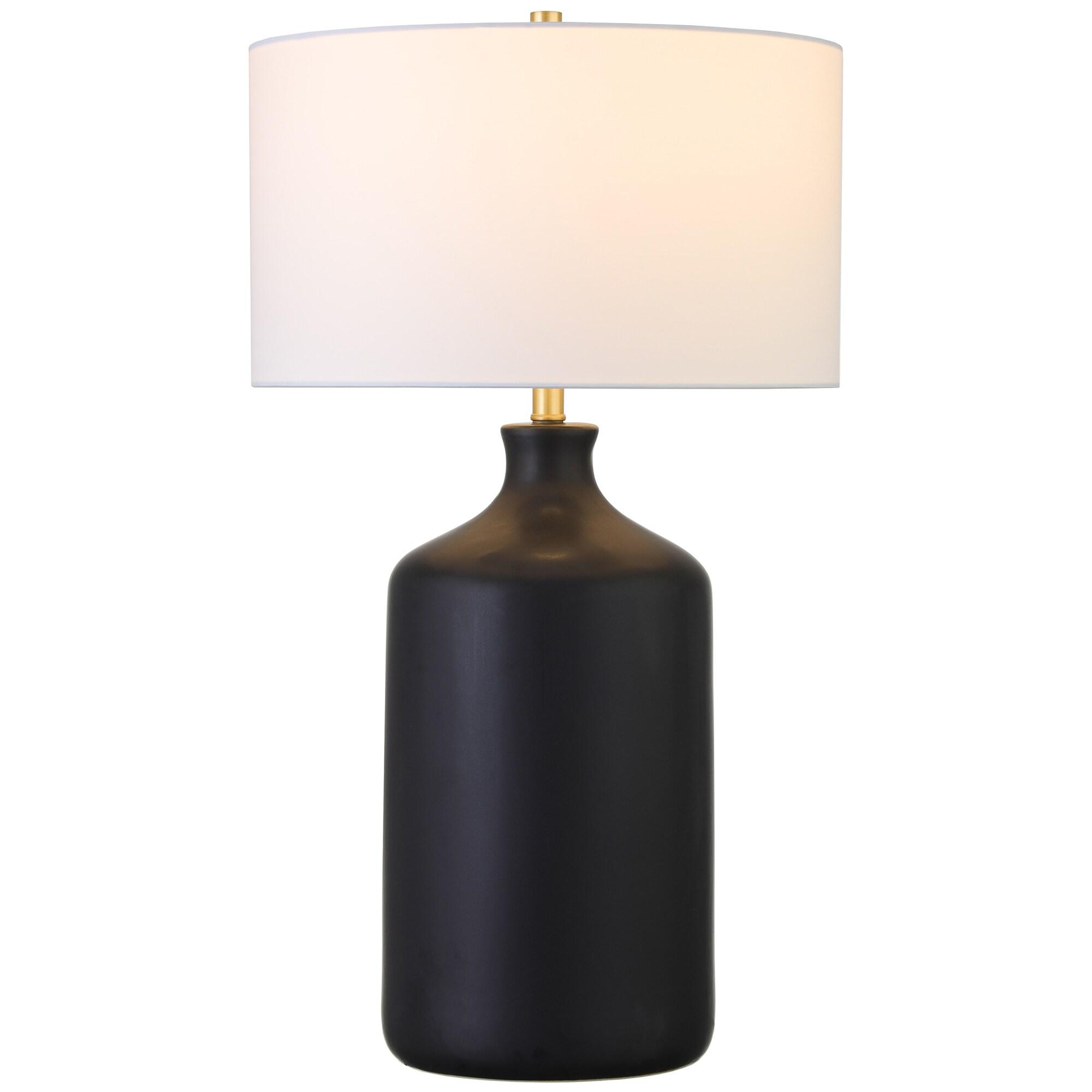 Evelyn&Zoe Sloane 29" Transitional Ceramic Table Lamp with White Drum Fabric Shade