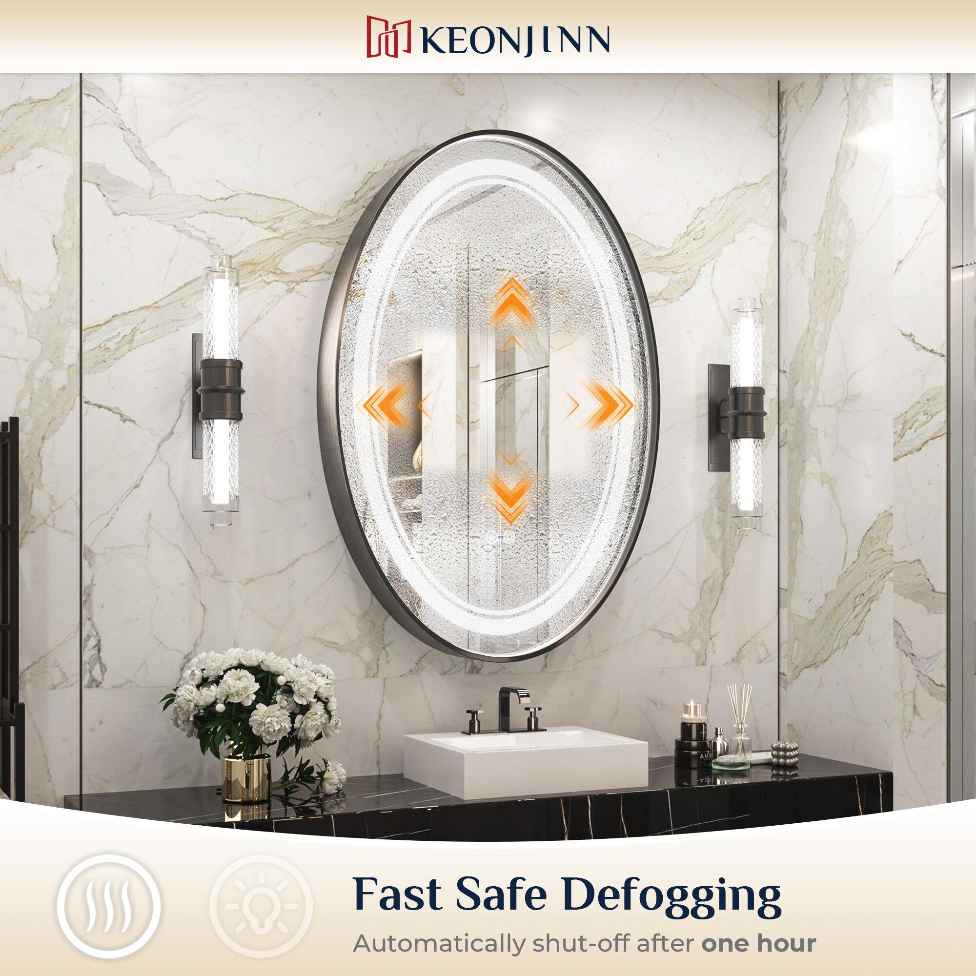 Keonjinn LED Bathroom Vanity Mirror, Front Light & Backlit, 3 Color Temperatures, Anti Fog, Double Lights Strips, 24"x32"
