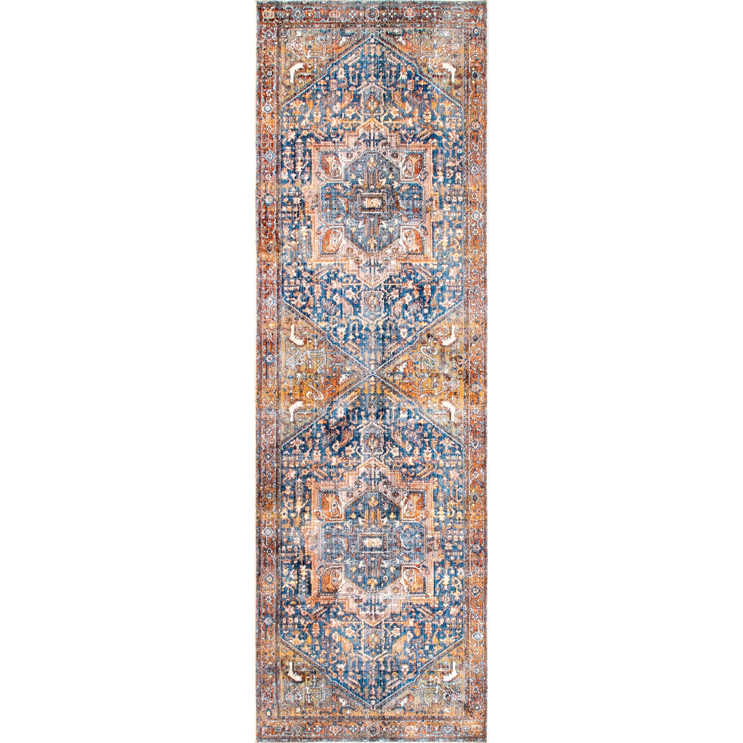 Nuloom Harriet Medallion 2x8 Runner Indoor Area Rug for Living Room Bedroom Dining Room Entryway Hallway Kitchen, Rust/Multicolor