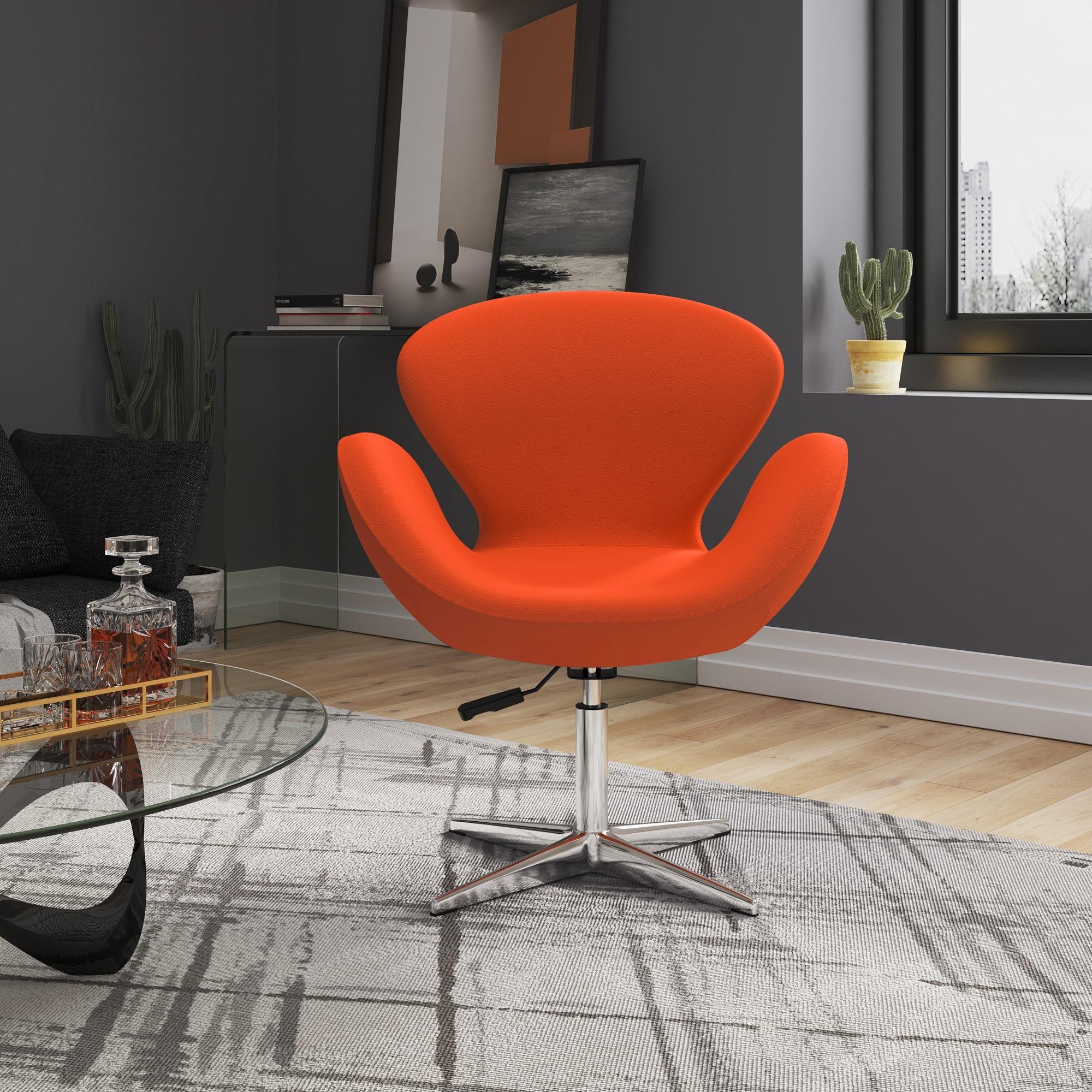 Set of 2 Raspberry Faux Leather Adjustable Swivel Chairs Orange - Manhattan Comfort: Retro Chic, Bedroom Suitable
