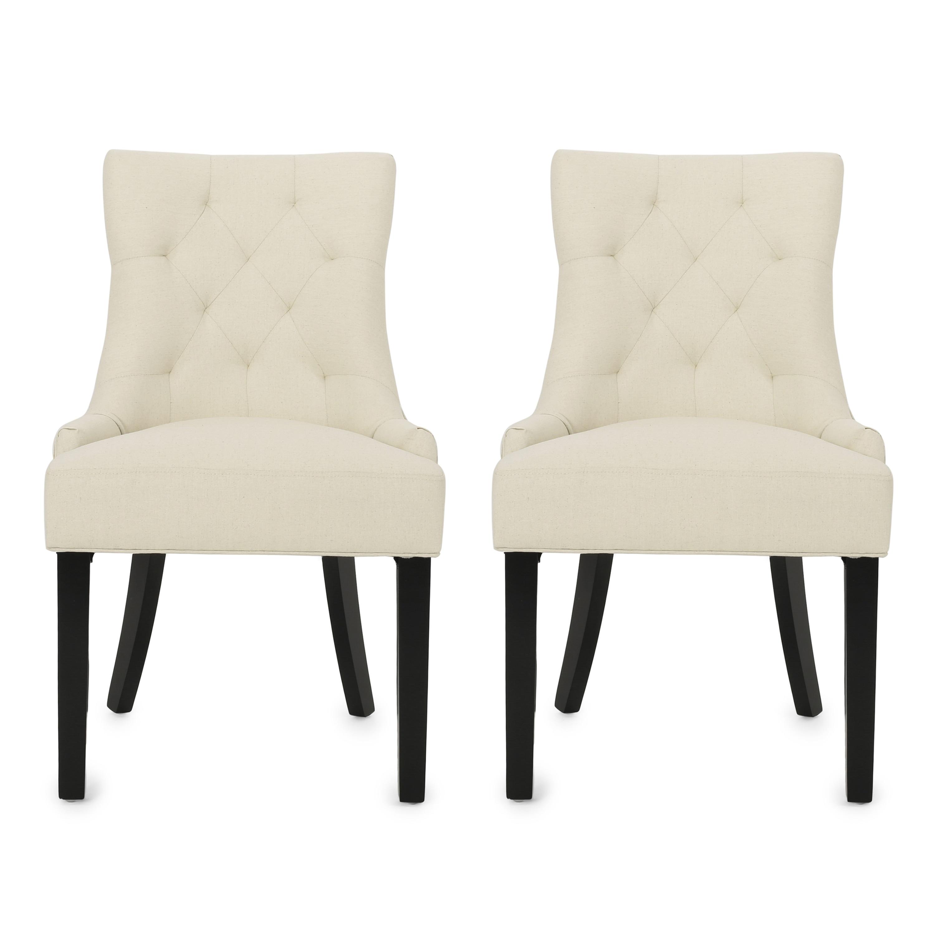 Set of 2 Hayden Tufted Dining Chairs Beige - Christopher Knight Home: Elegant Slipper Silhouette, Wood Legs