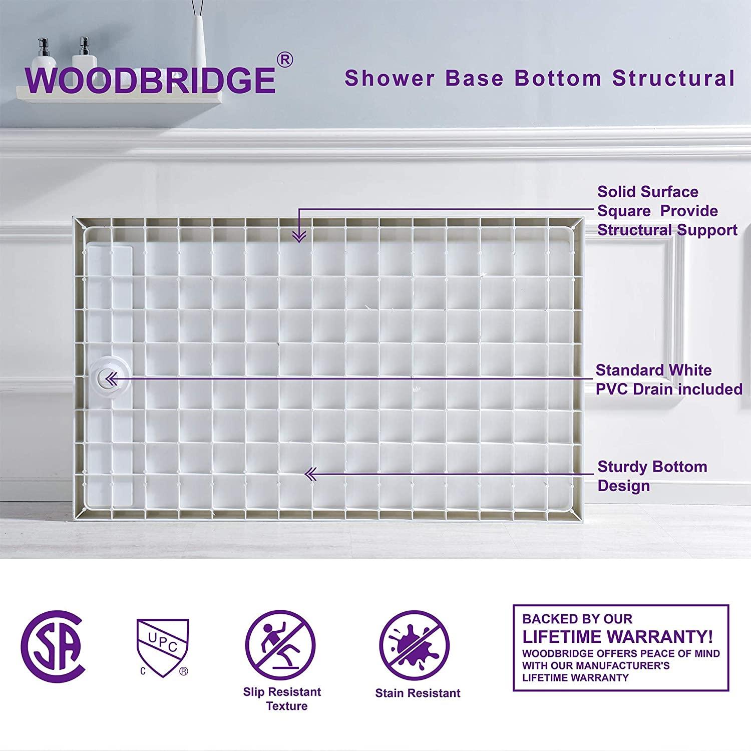 48" W x 36" Solid Surface Single Threshold Shower Pan Base with Drain Assembly & Drain Cover Included, Non-Slip