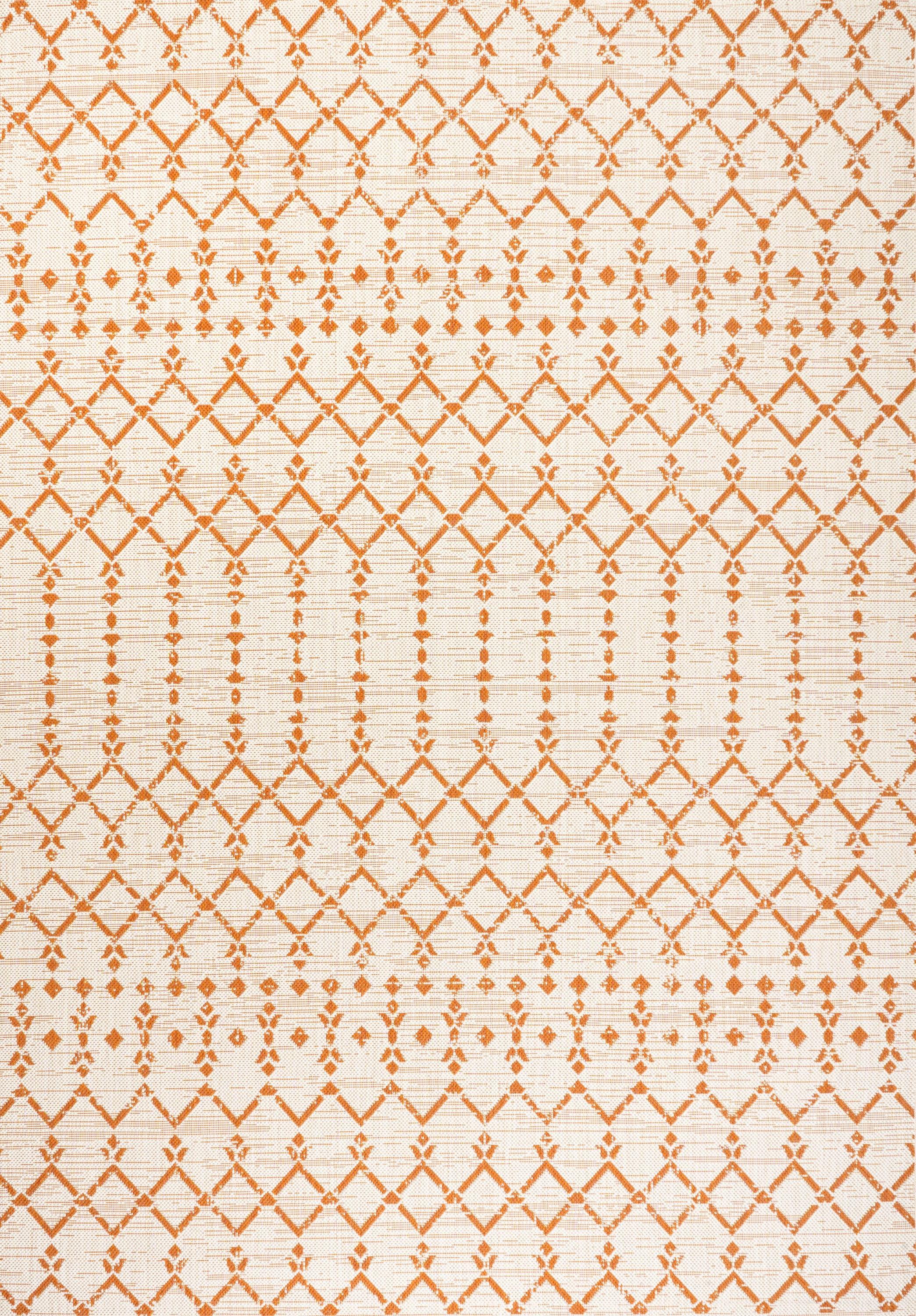 3' x 5' Ourika Moroccan Geometric Textured Weave Indoor/Outdoor Area Rug, Cream/Orange - JONATHAN Y