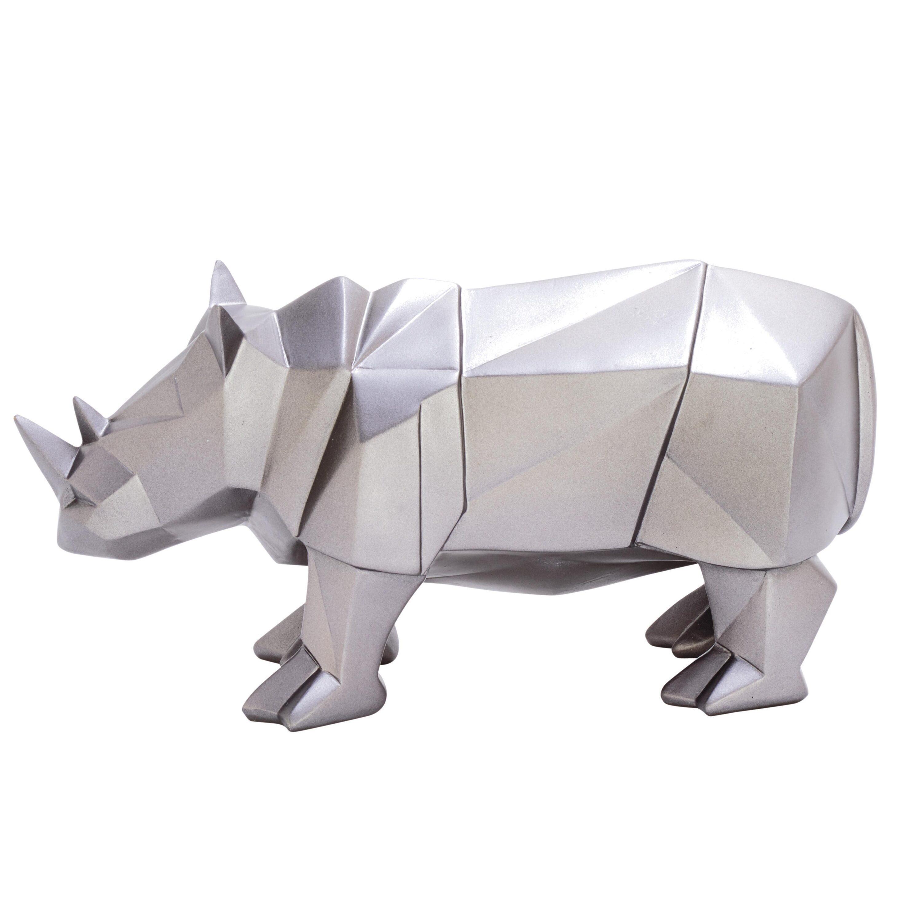 Polystone Rhino Decorative Silver Sculpture