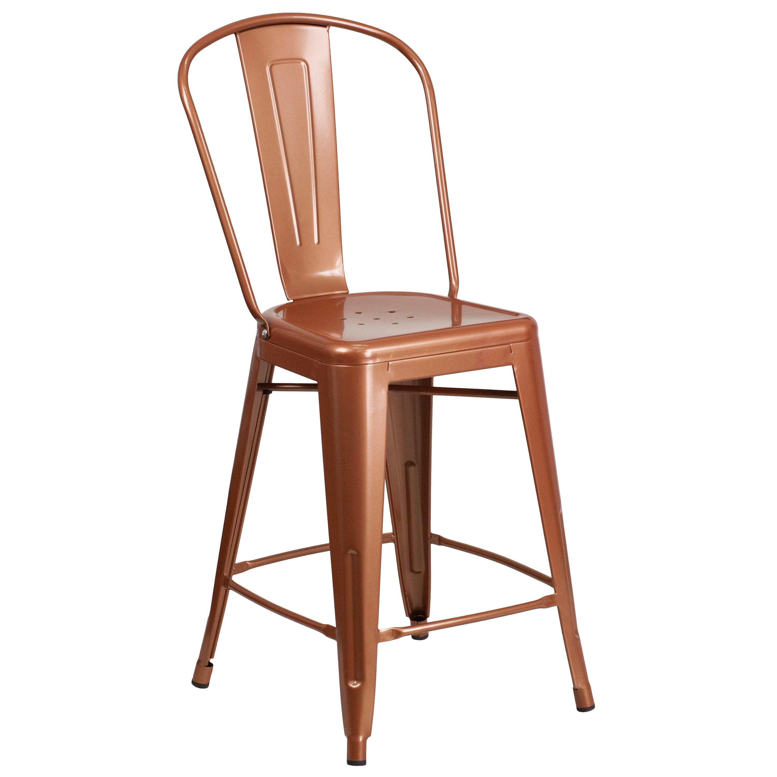 Flash Furniture Commercial Grade 24" High Copper Metal Indoor-Outdoor Counter Height Stool with Back