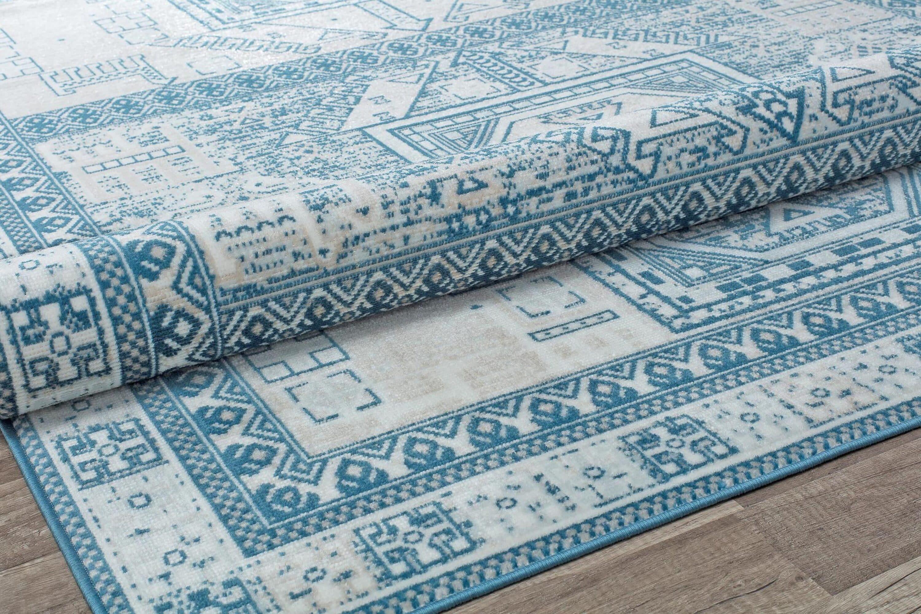 Rugs America Freida FY60A Azure Vintage Farmhouse Area Rug for Dining Room Rug Neutral Rug Living Room Rug Kitchen, 5'x7'