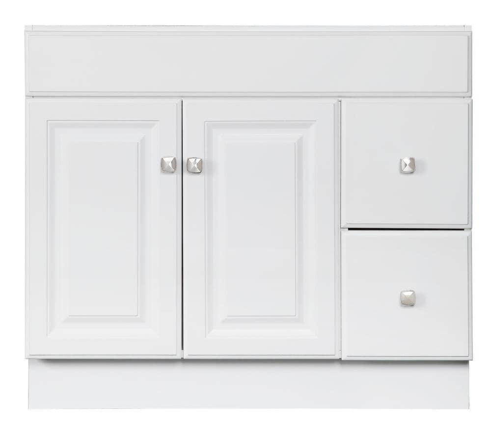 White MDF 36-Inch Freestanding Bathroom Vanity with Satin Nickel Knobs