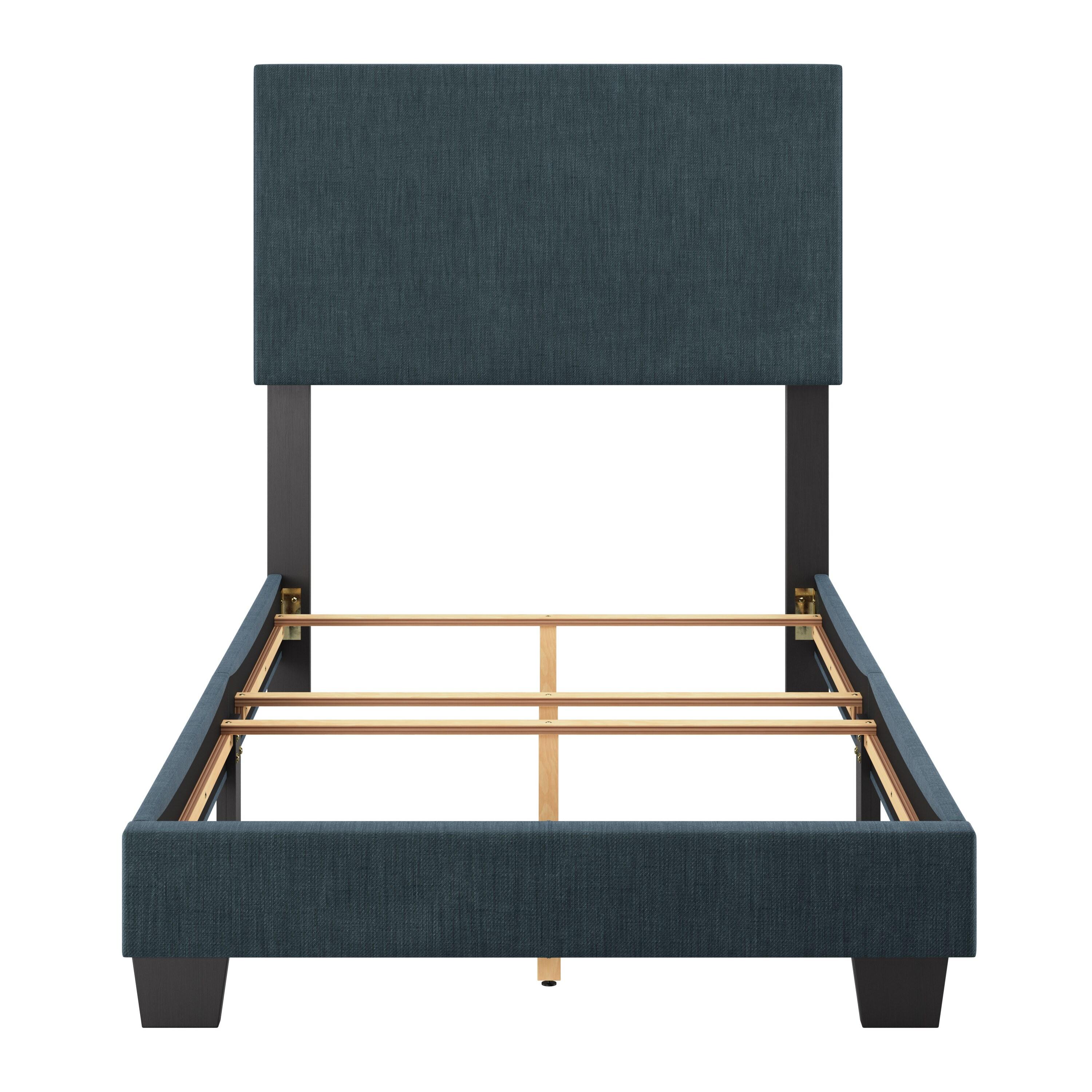 CorLiving Twin Celeste Modern Upholstered Bed Blue: Polyester Fabric, MDF & Wood Frame, Transitional Style