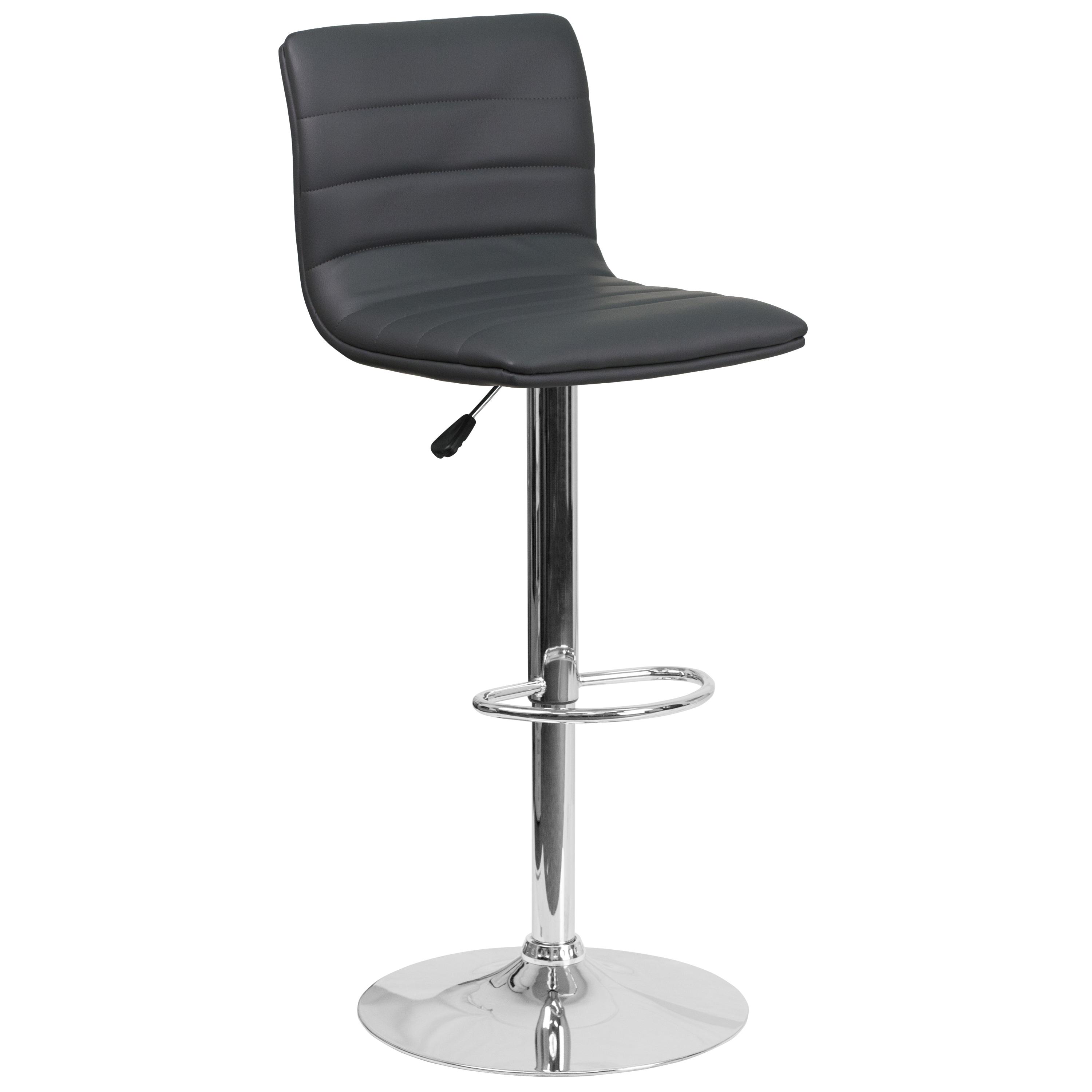 Flash Furniture Modern Gray Vinyl Adjustable Bar Stool with Back, Counter Height Swivel Stool with Chrome Pedestal Base